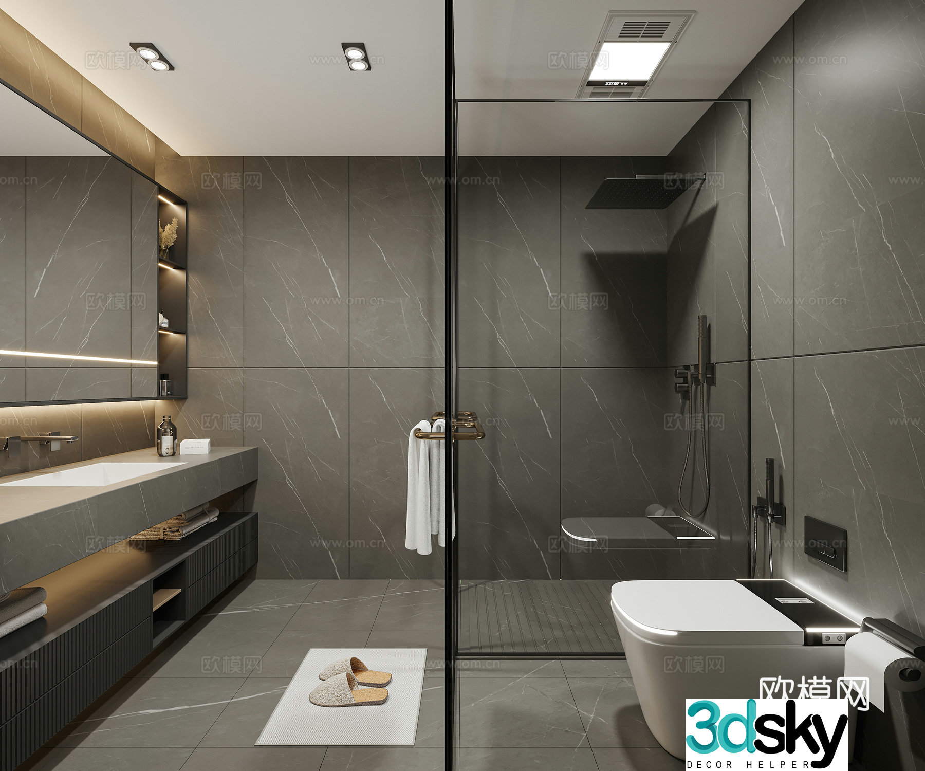Premium gray bathroom bathroom 3d model