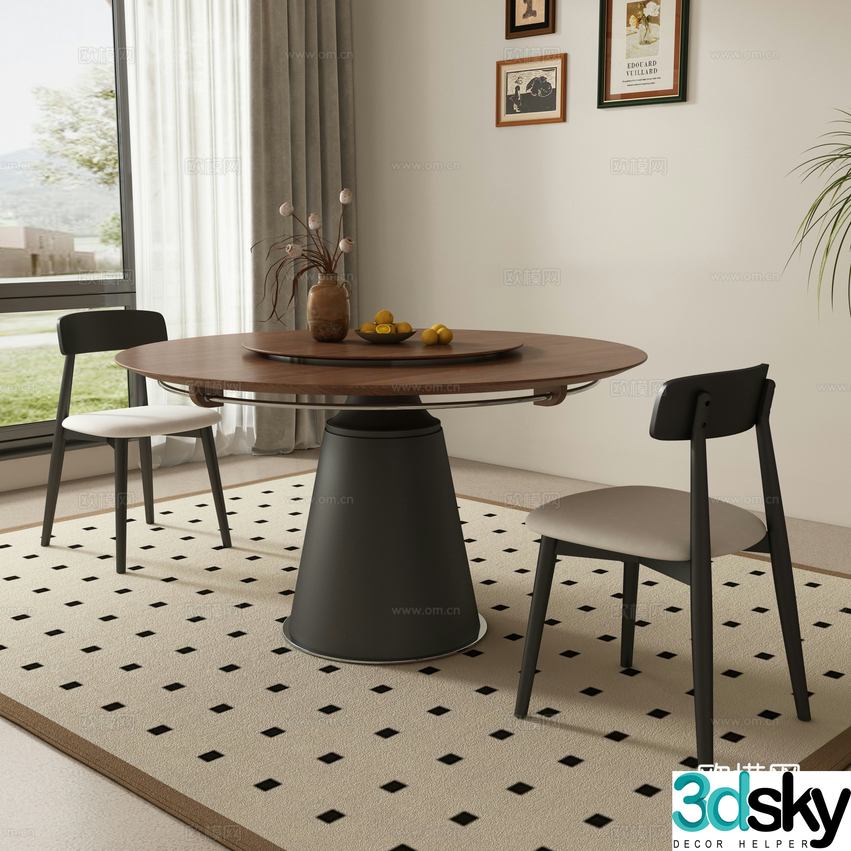 Medieval style dining table and chairs 3d model