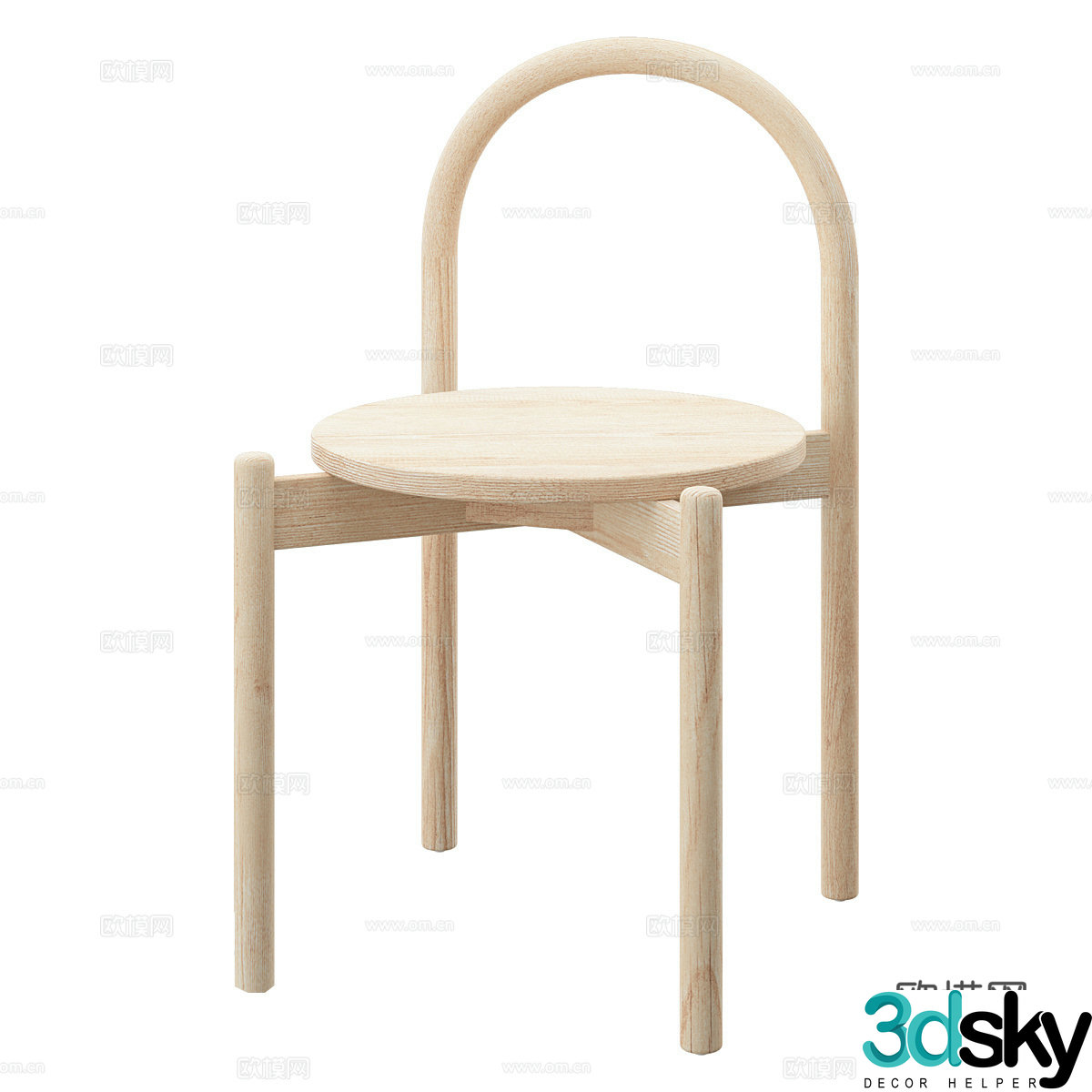 Nordic single chair wooden chair dining chair 3d model