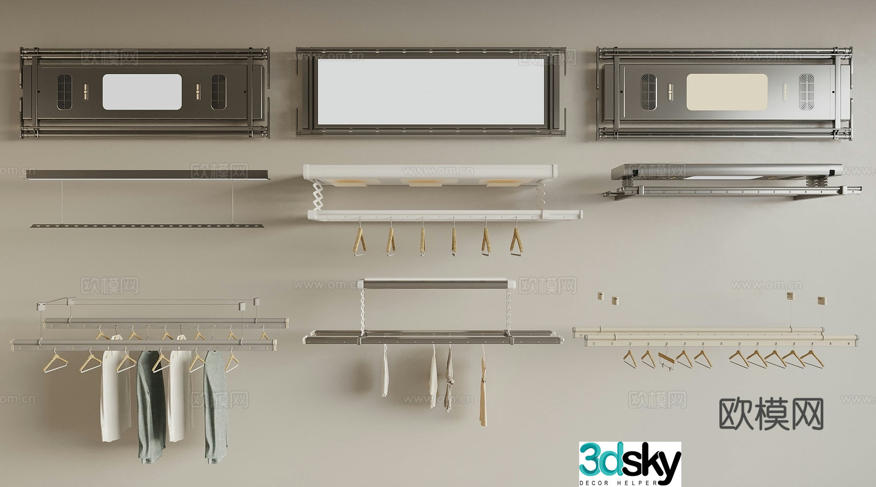 Modern clothes hanger invisible clothes drying rack electric clothes drying rack 3d model