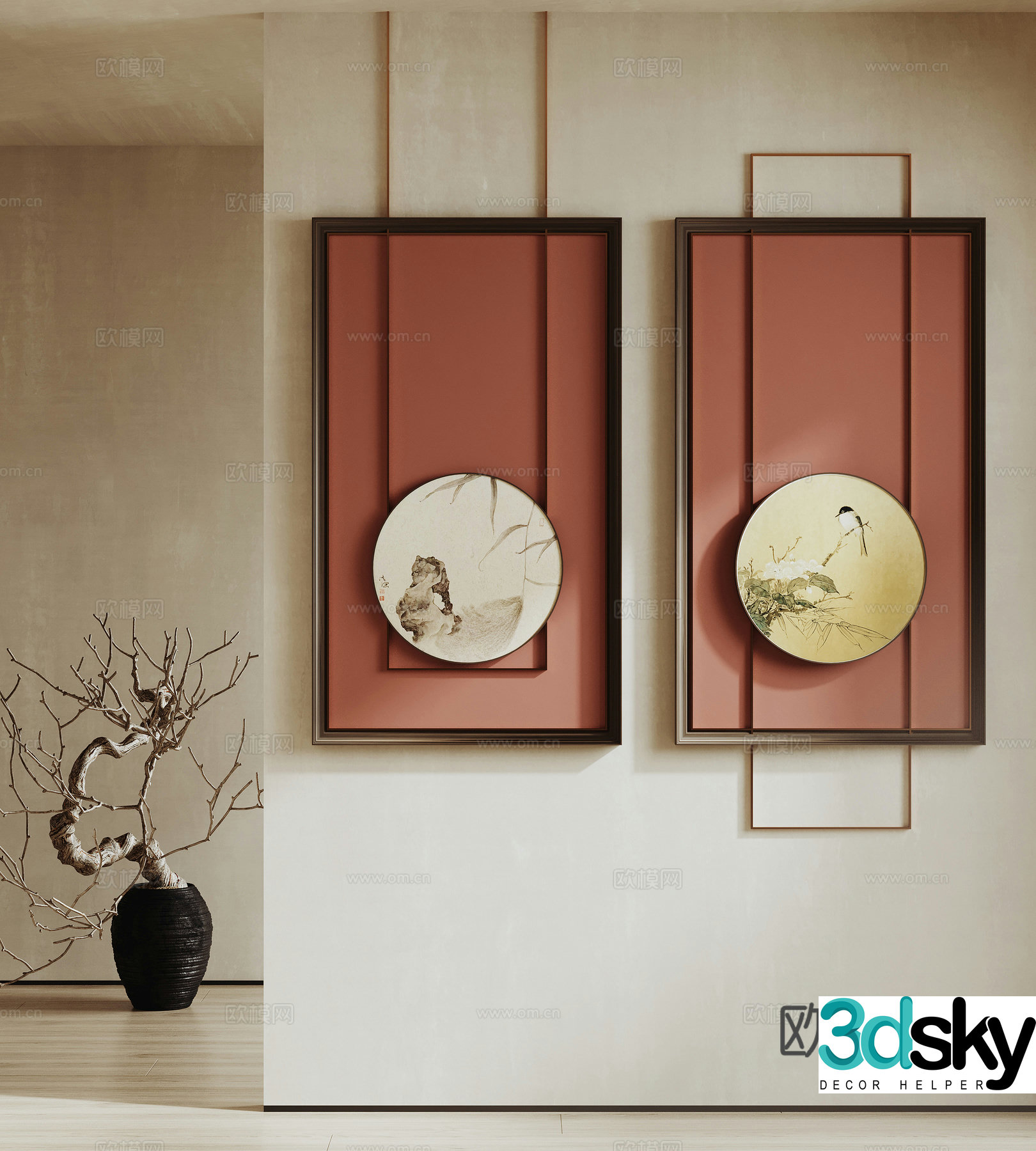 Chinese Zen hanging painting picture frame ink painting art painting 3D model