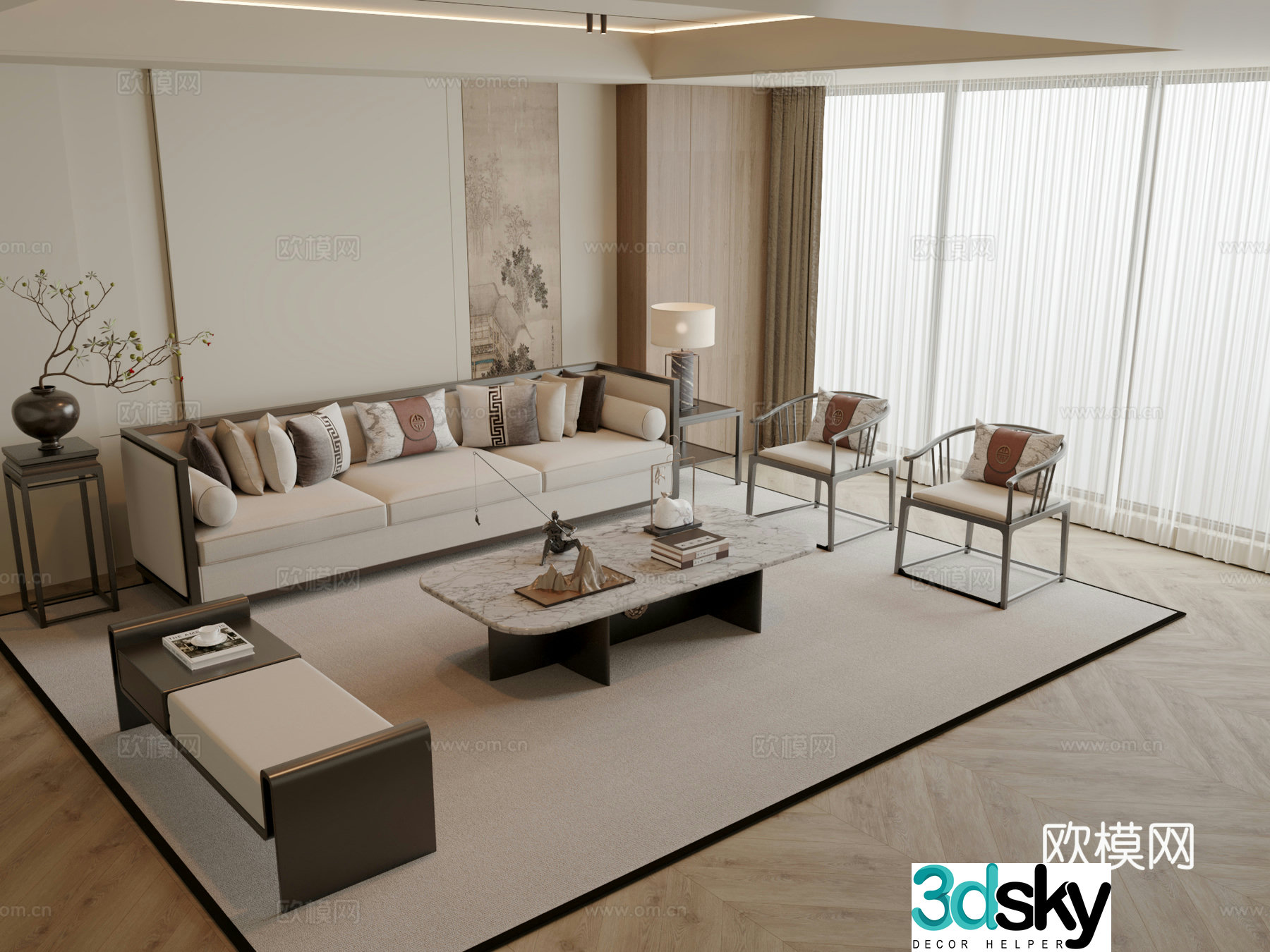 New Chinese style modular sofa 3d model