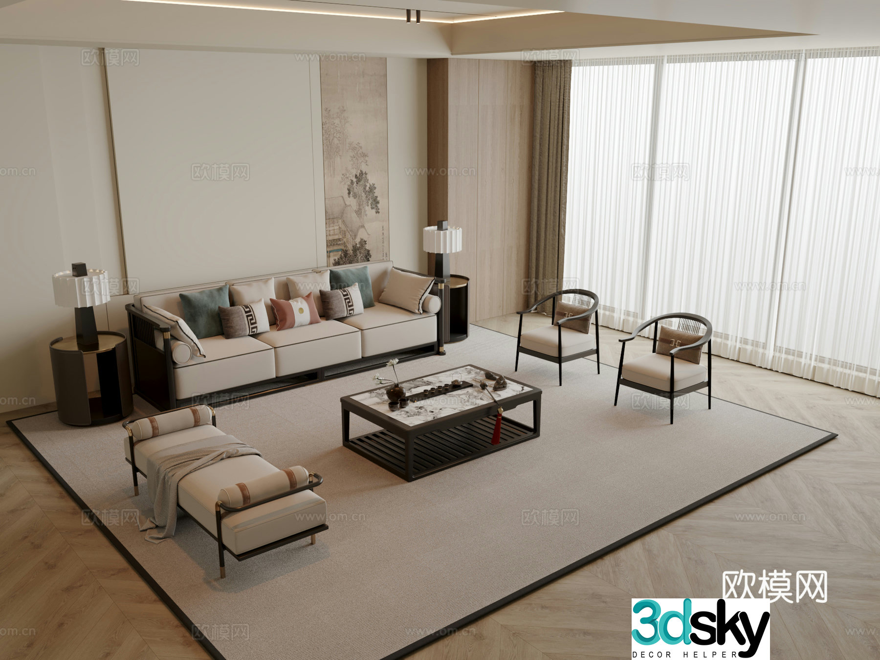 New Chinese style modular sofa 3d model