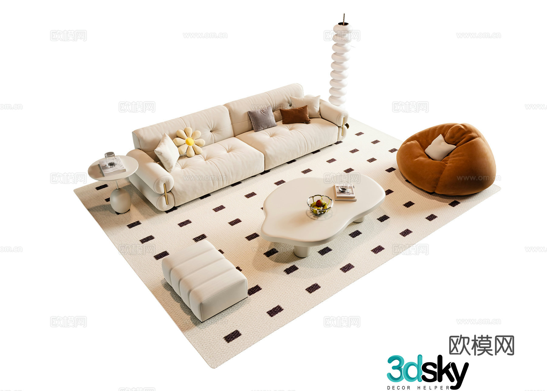 Cream style modular sofa 3d model