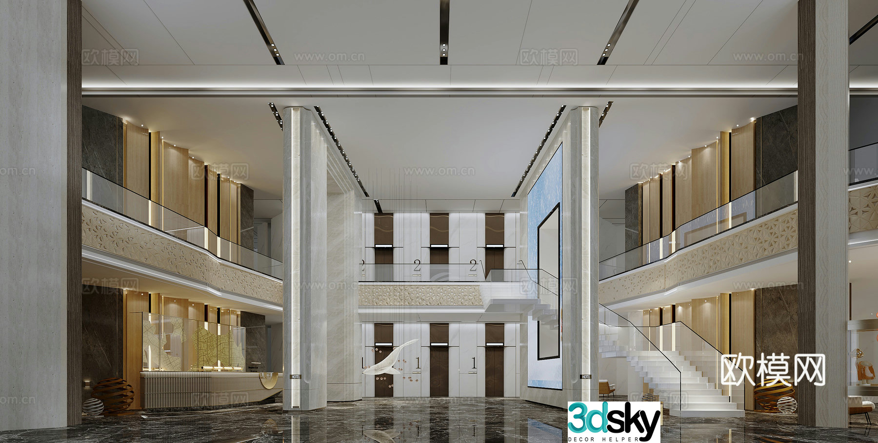 Modern hotel lobby 3d model