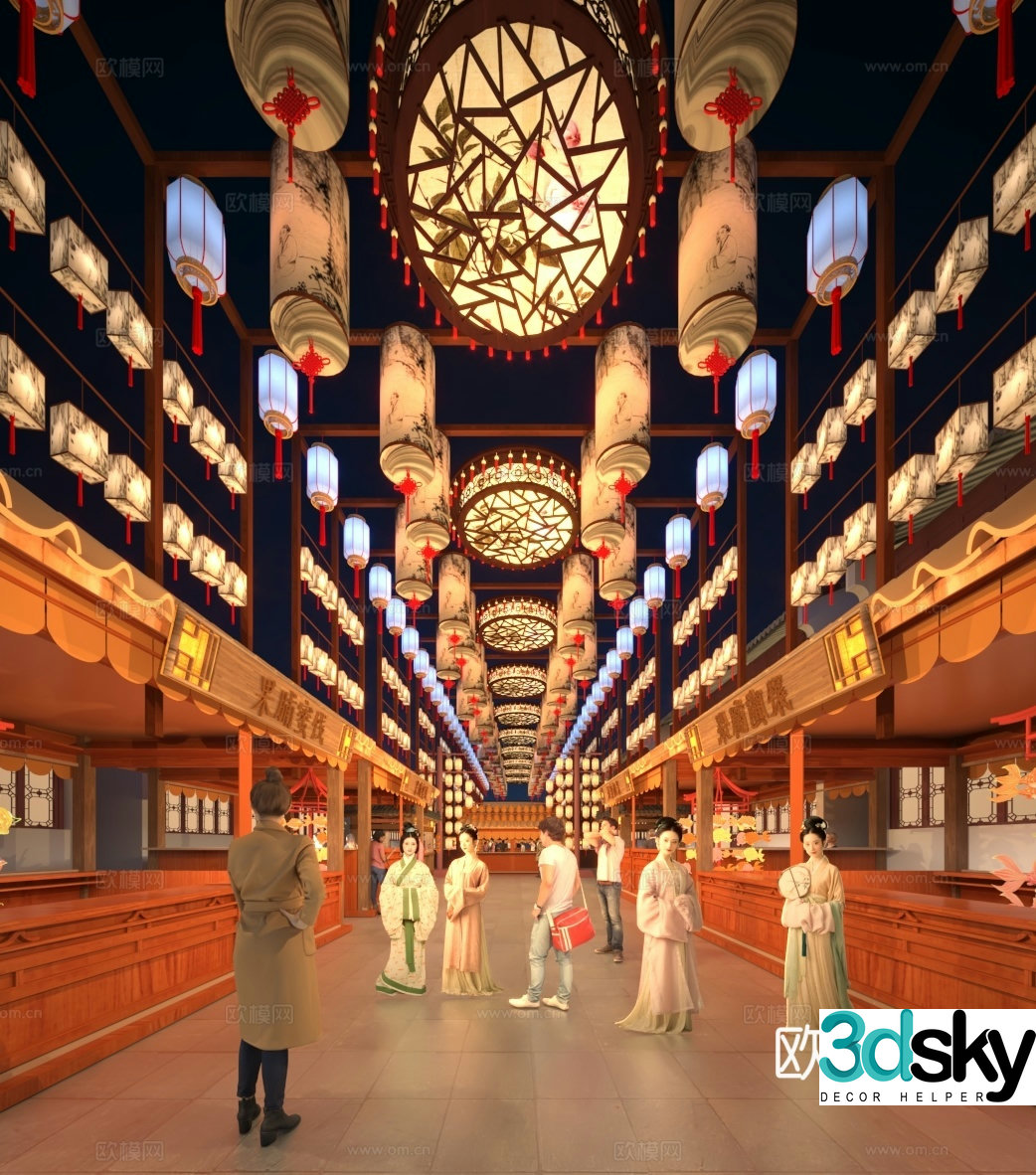 New Chinese style commercial street night market 3D model