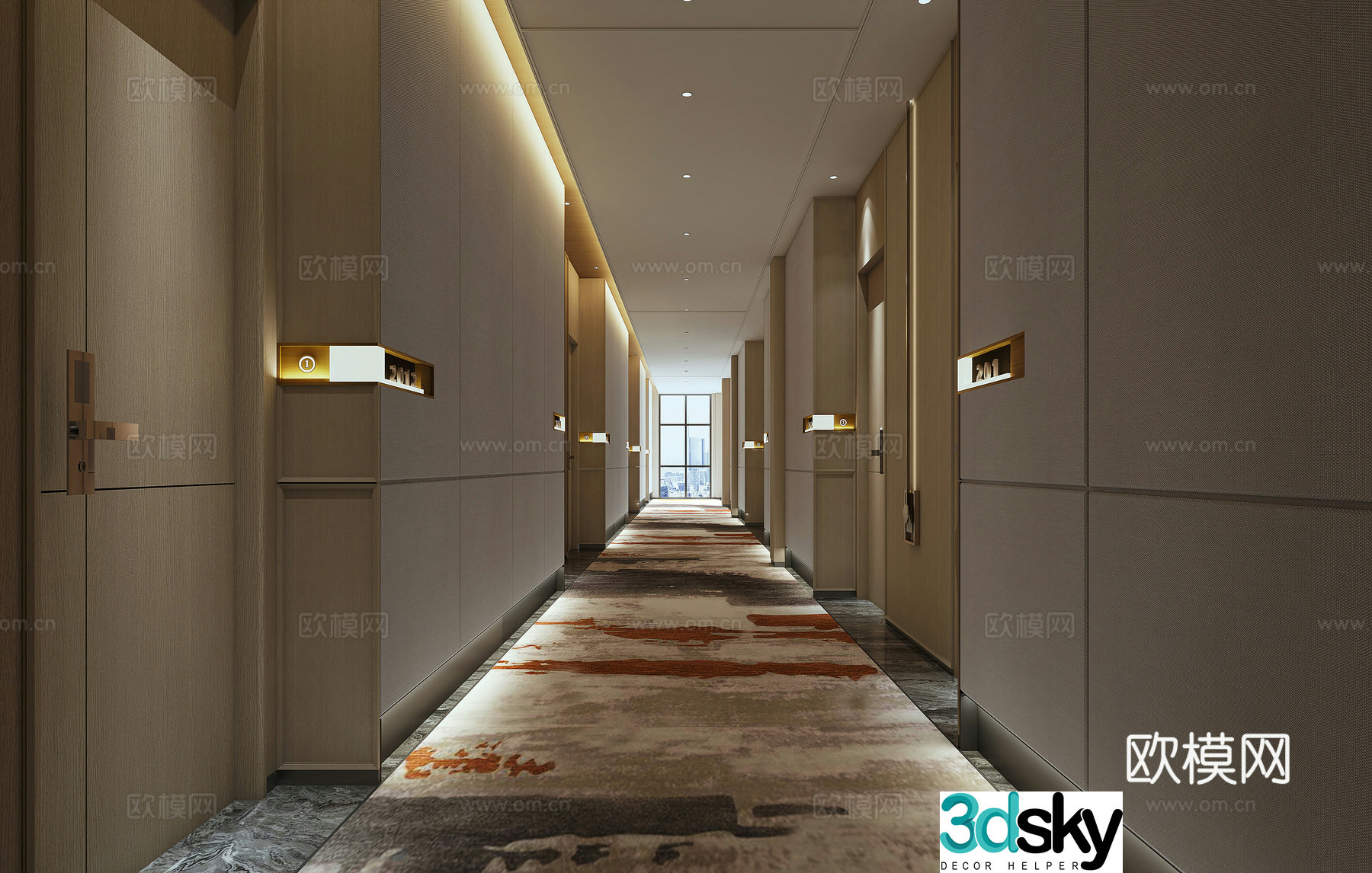 New Chinese-style hotel corridor aisle 3D model