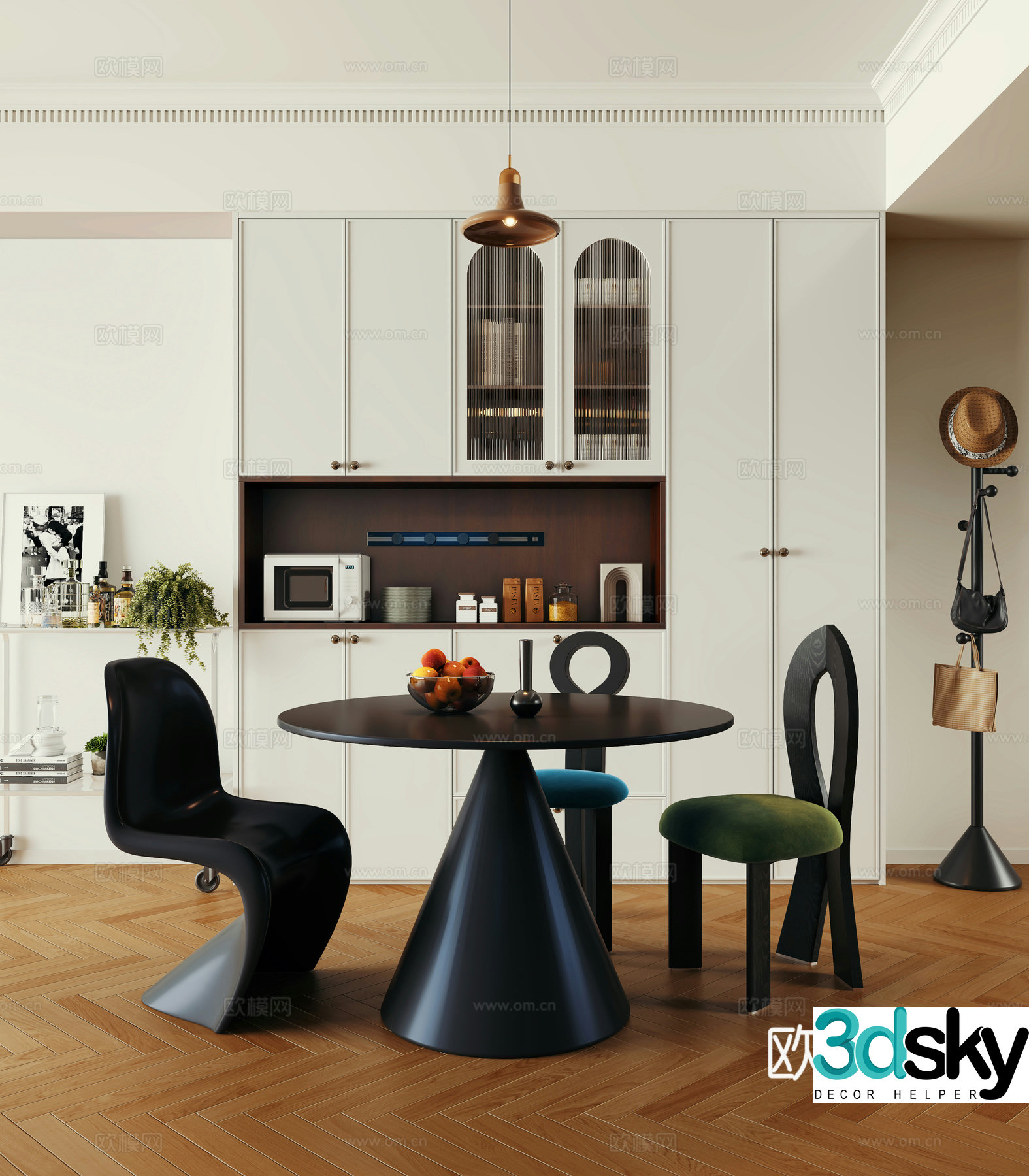 French dining table and chairs 3d model