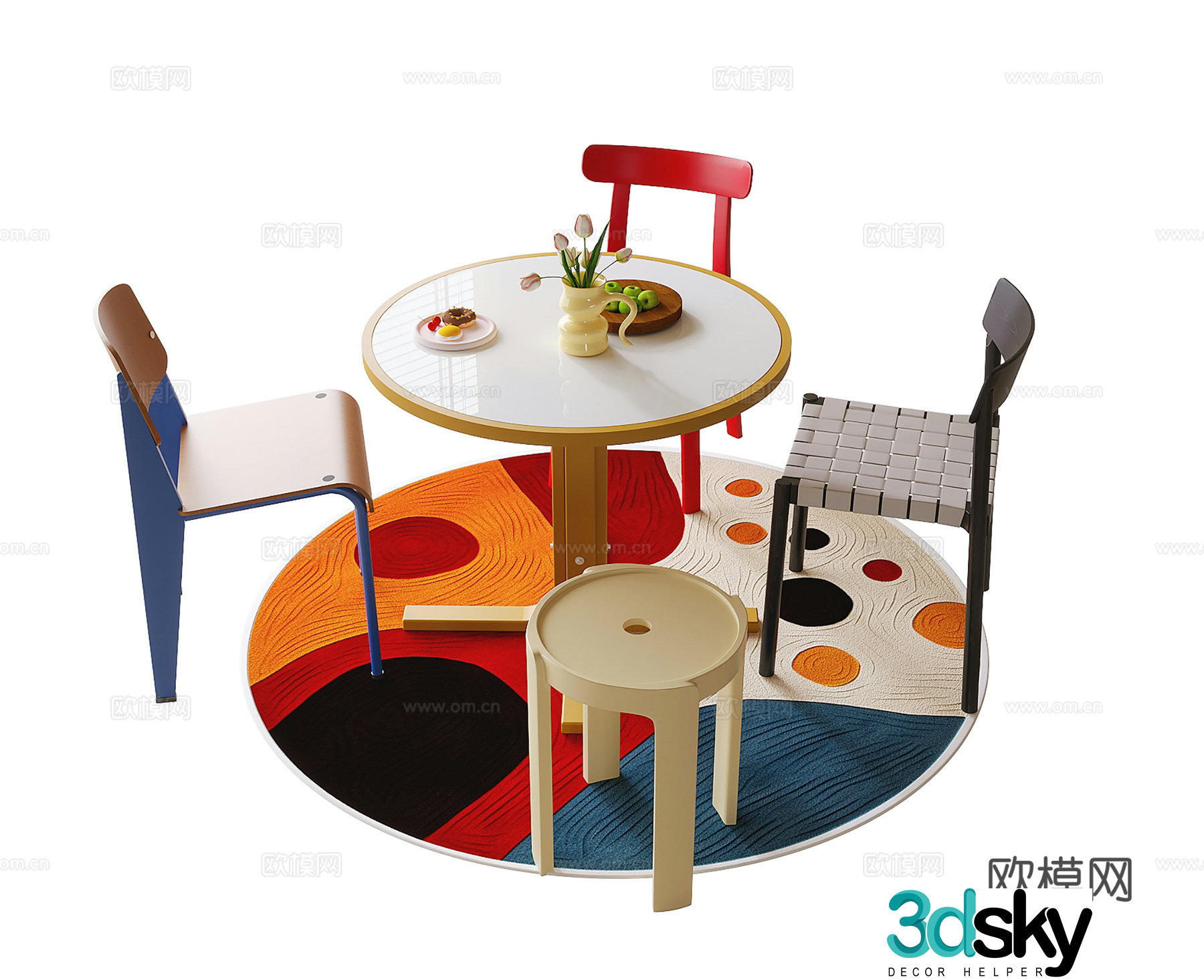 dopamine dining table and chairs 3d model