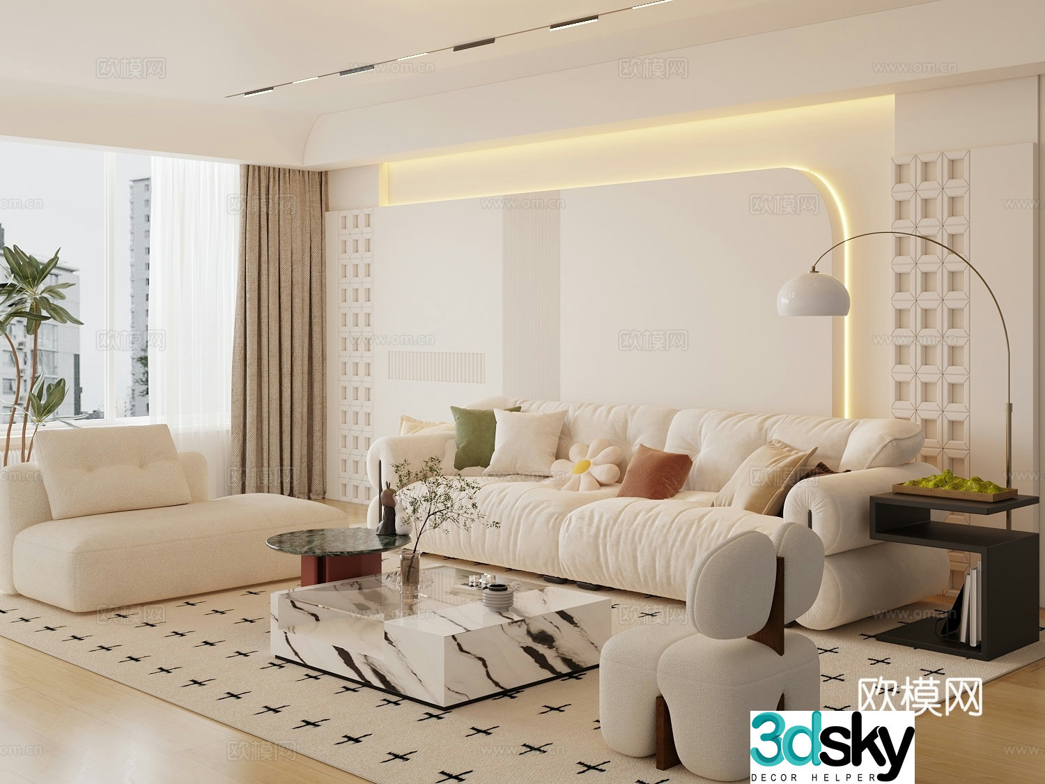 Cream style living room 3d model