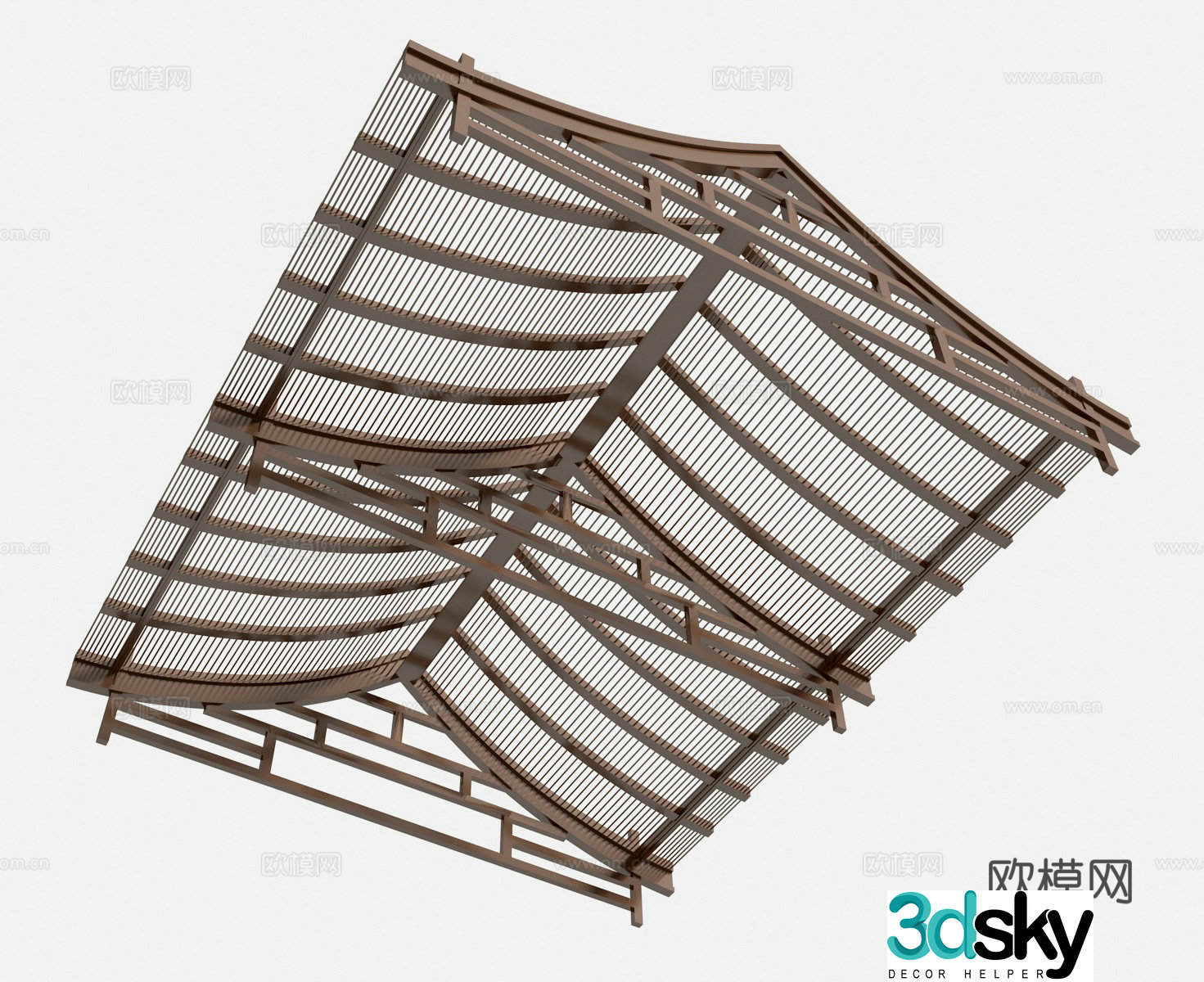 New Chinese style wooden beam ceiling 3d model