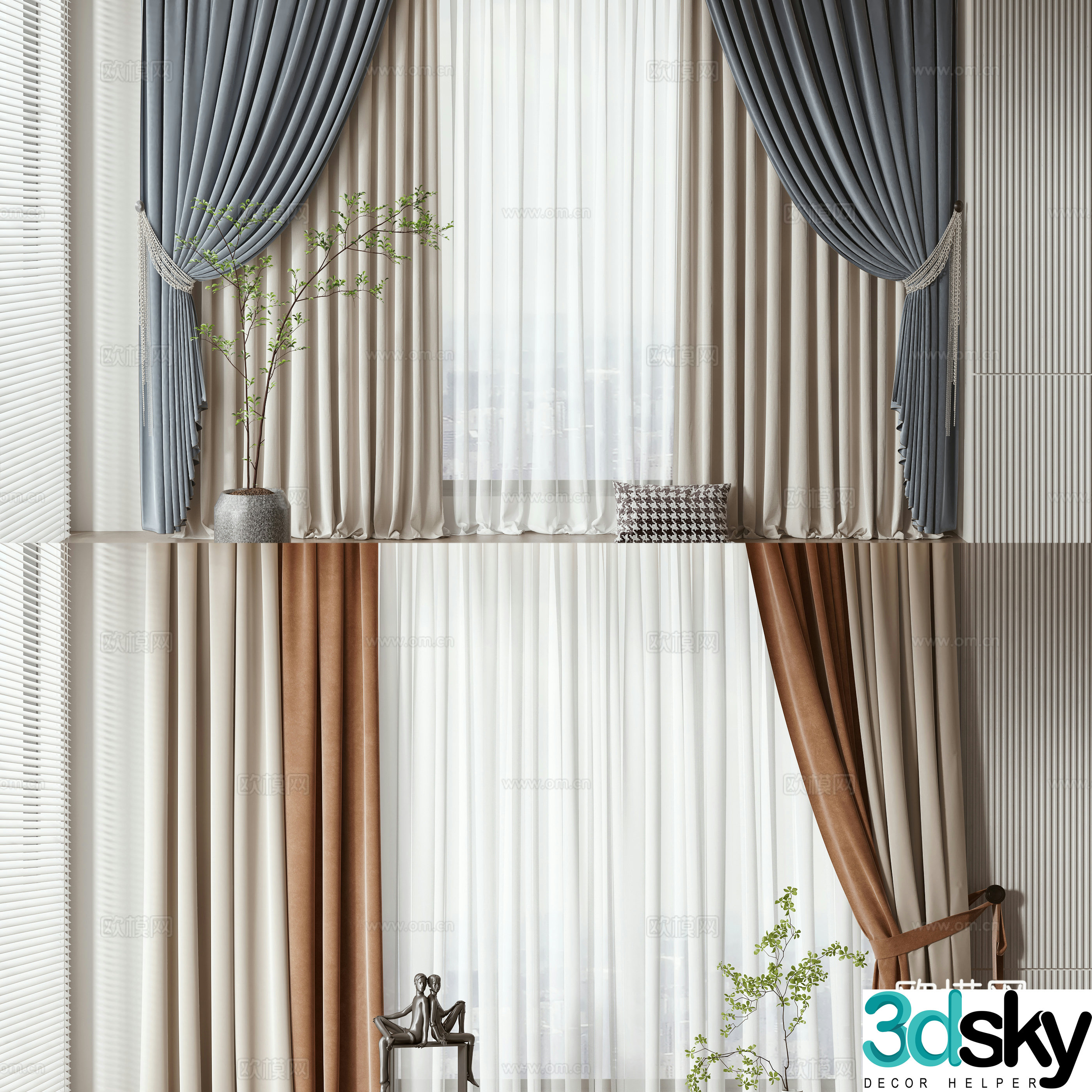Modern curtains window screen 3d model