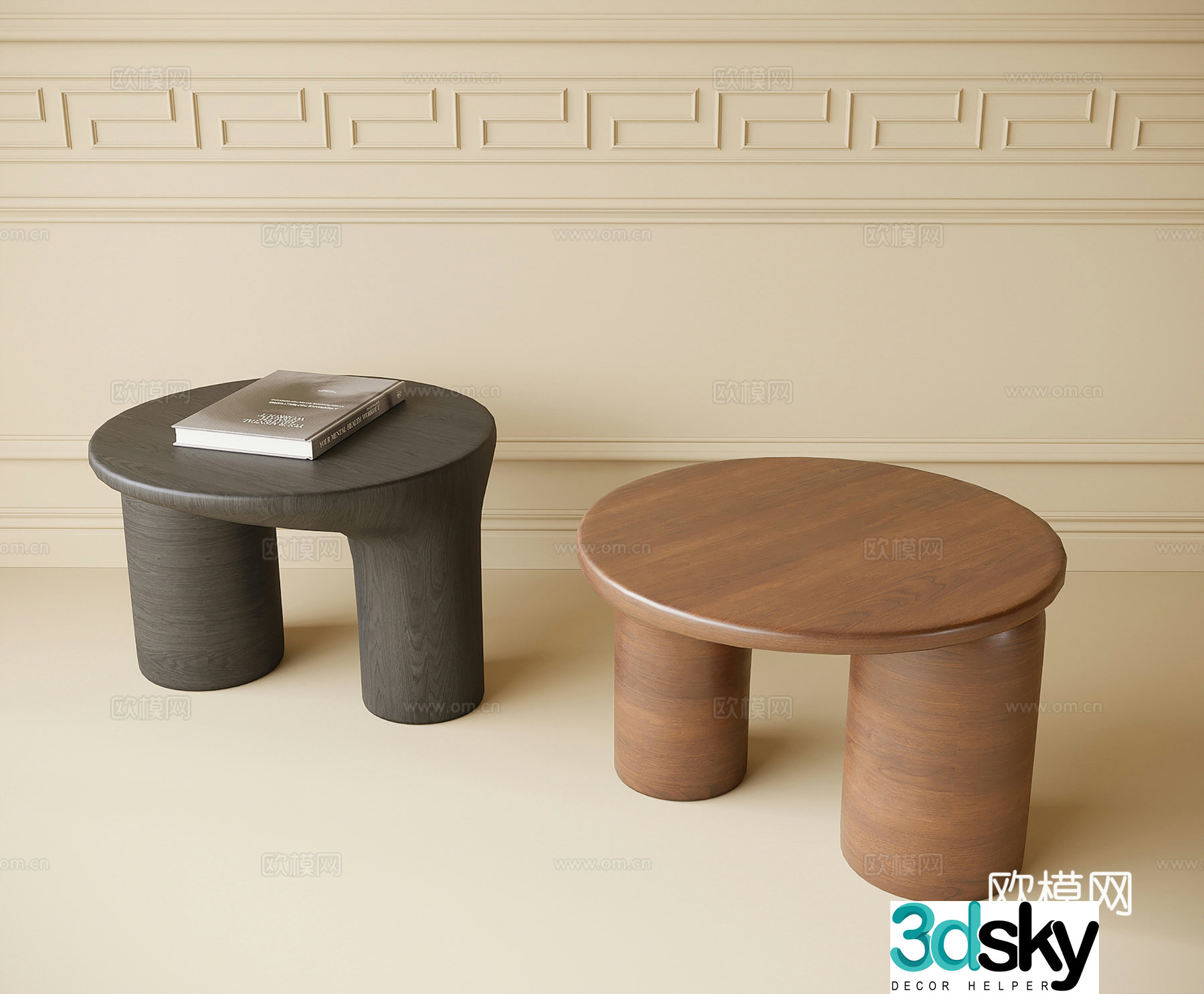 Medieval style round table and side table 3D model