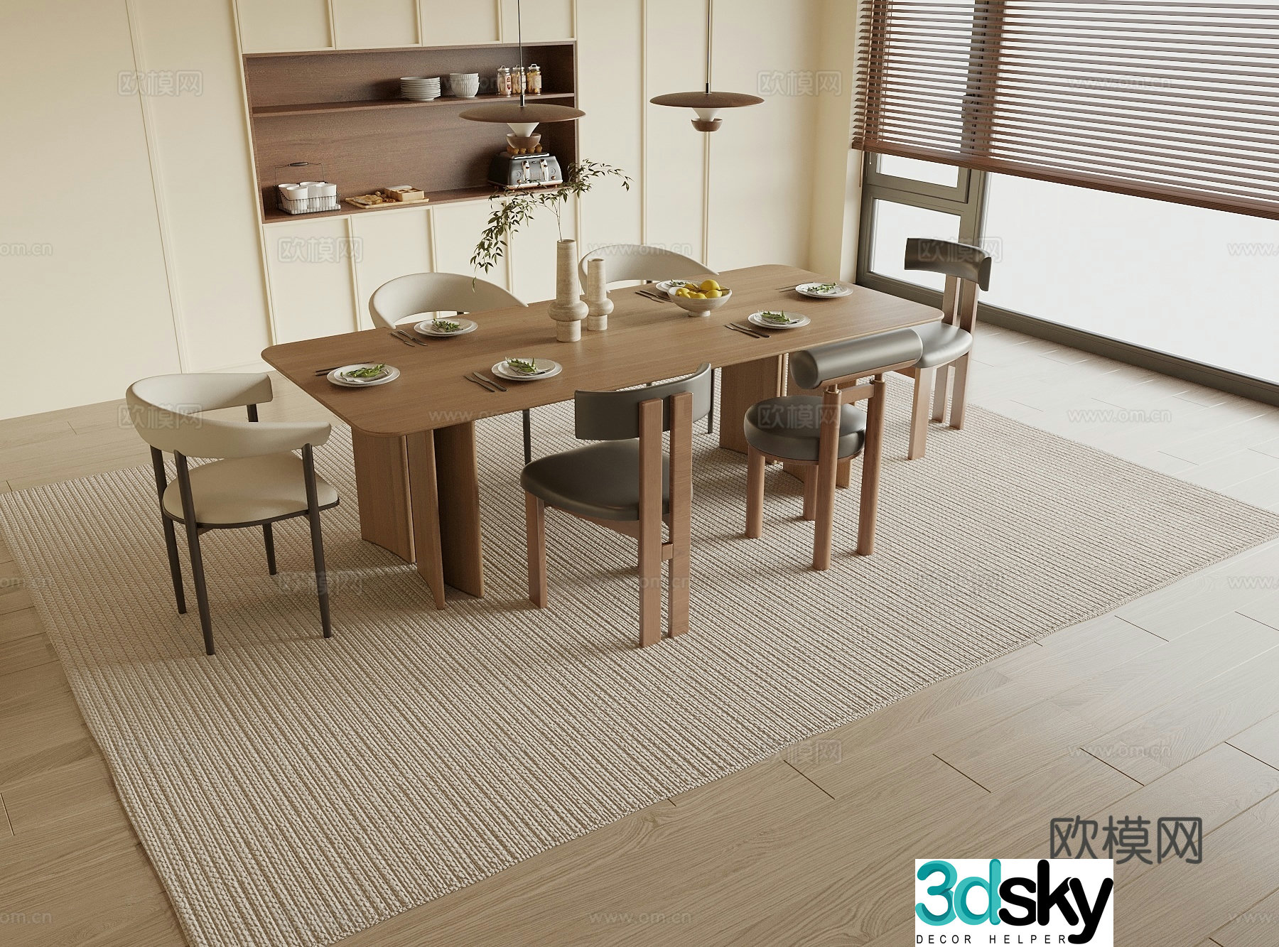 Medieval style dining table and chairs 3d model