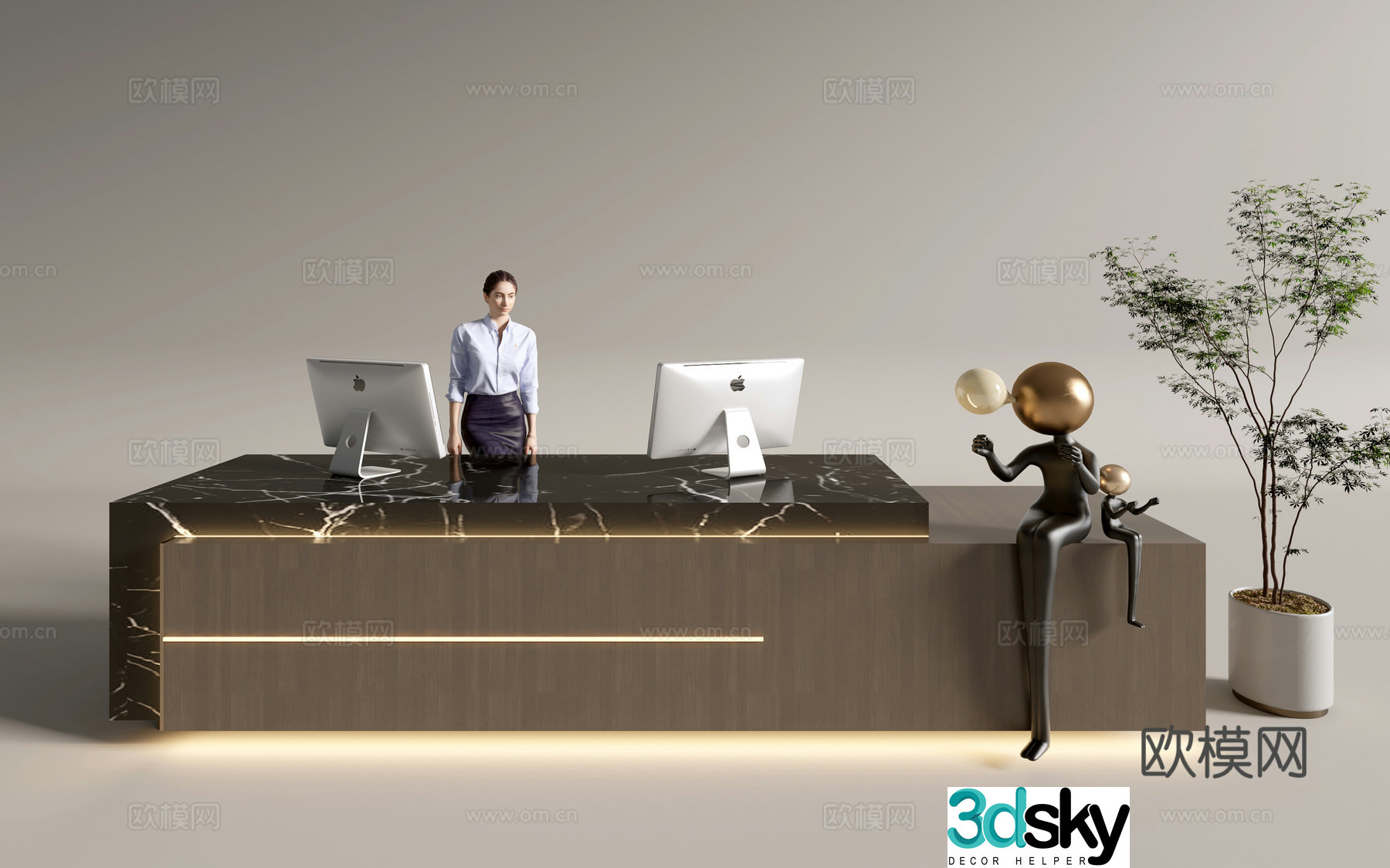 Modern company front desk reception desk service desk 3d model