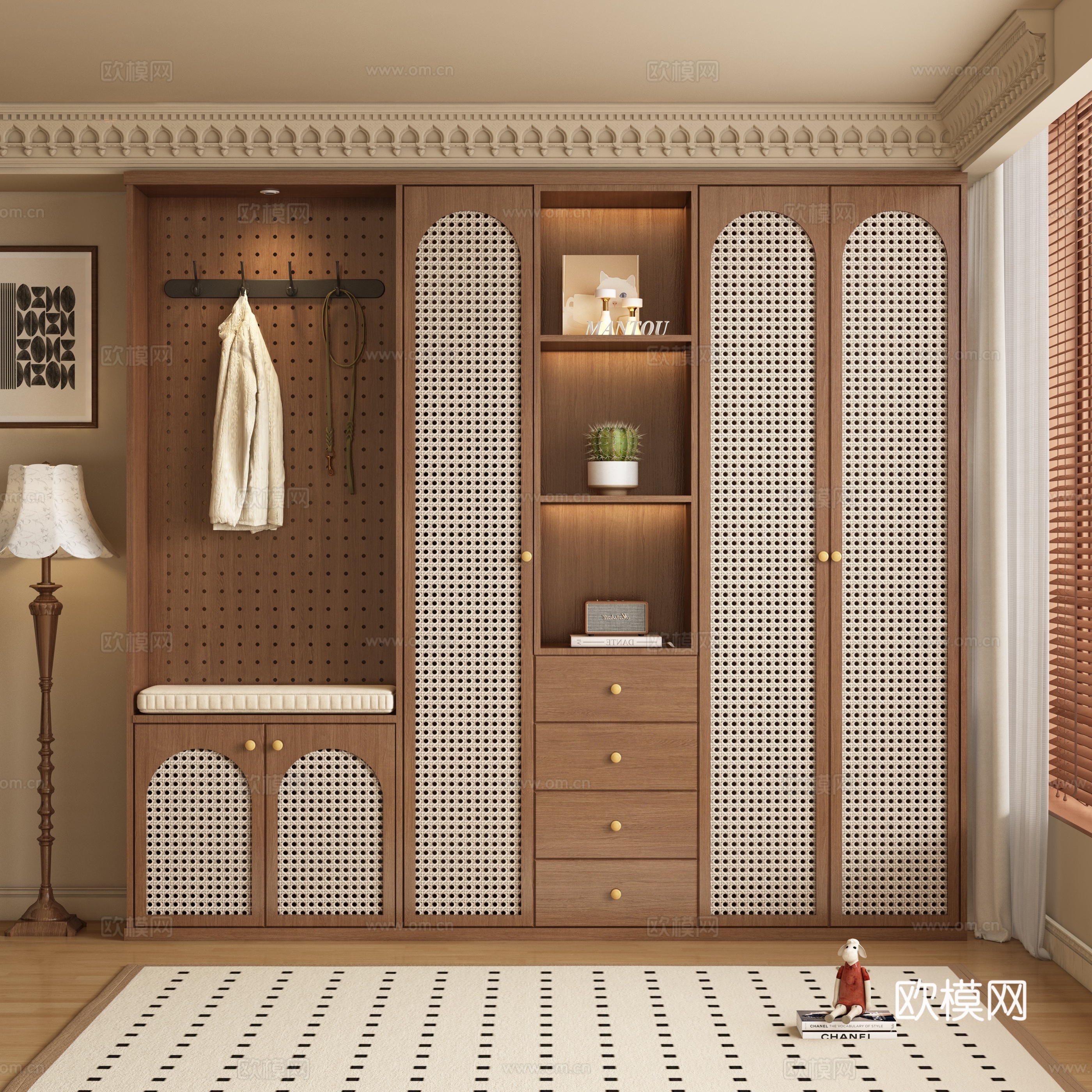 Medieval style entrance shoe cabinet 3D model