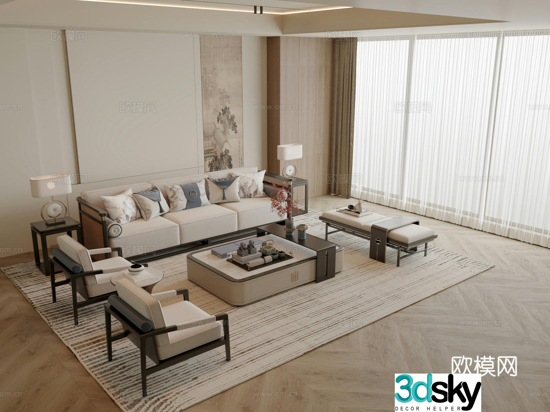 New Chinese style modular sofa 3d model