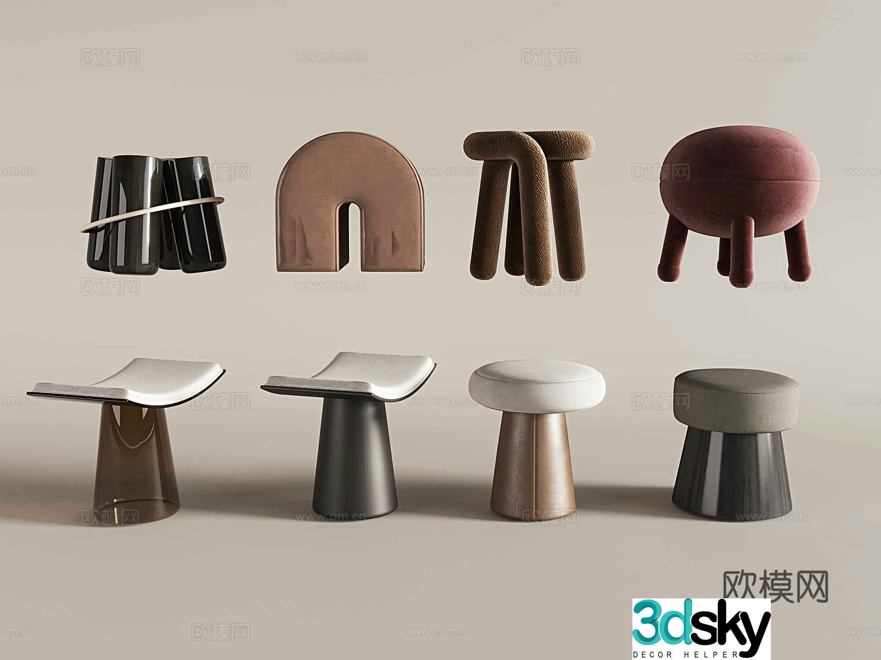 Modern sofa stool shoe changing stool art stool 3d model