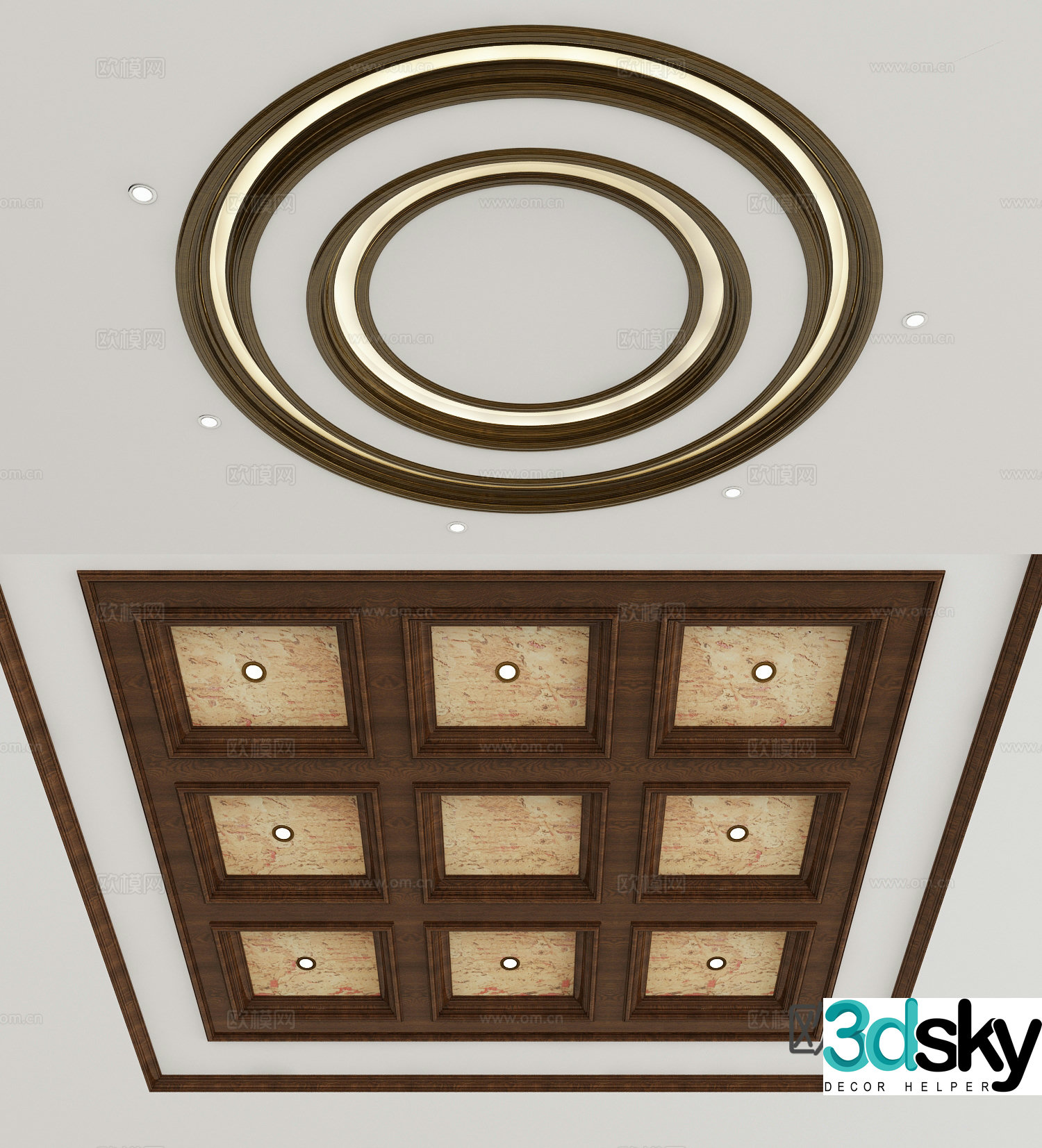 American round ceiling wooden ceiling 3d model