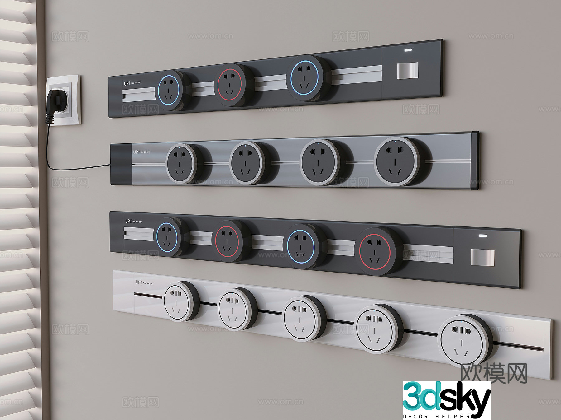 Movable track socket panel 3d model