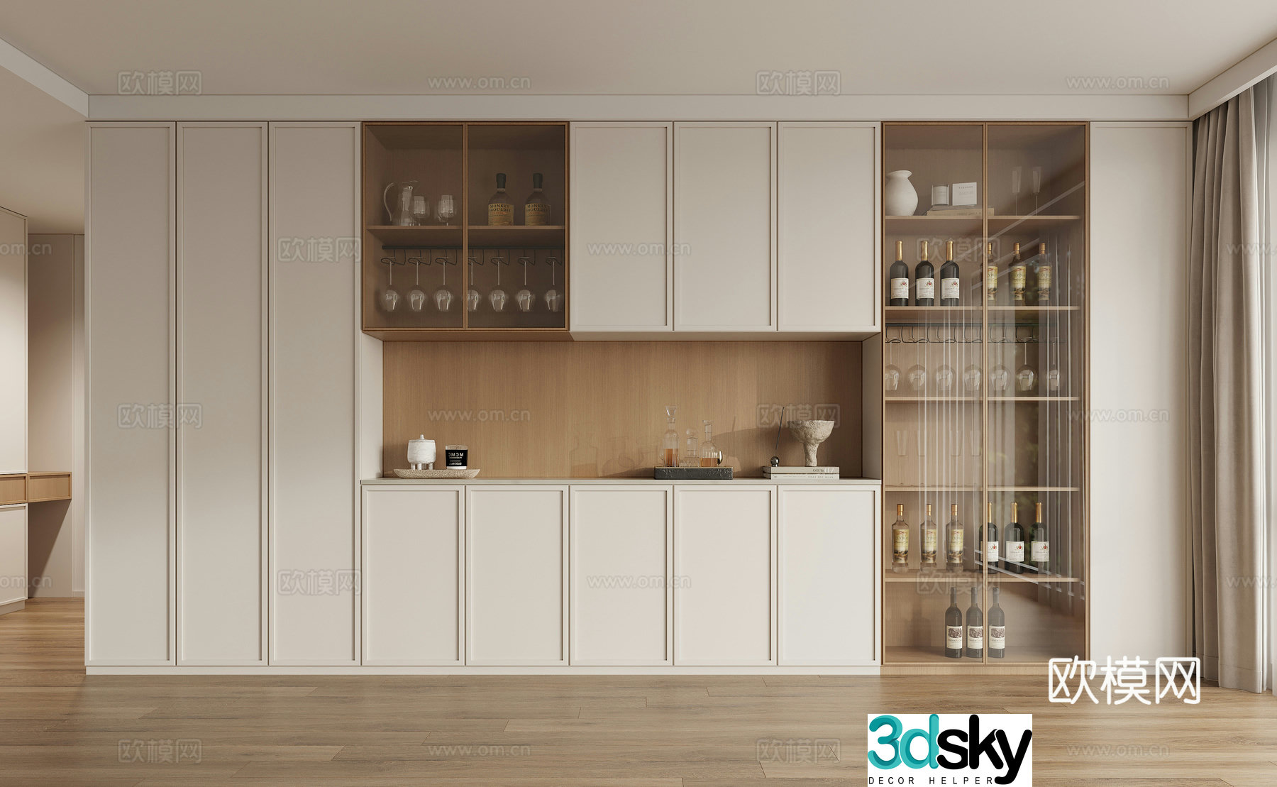 Cream style wine cabinet sideboard 3d model