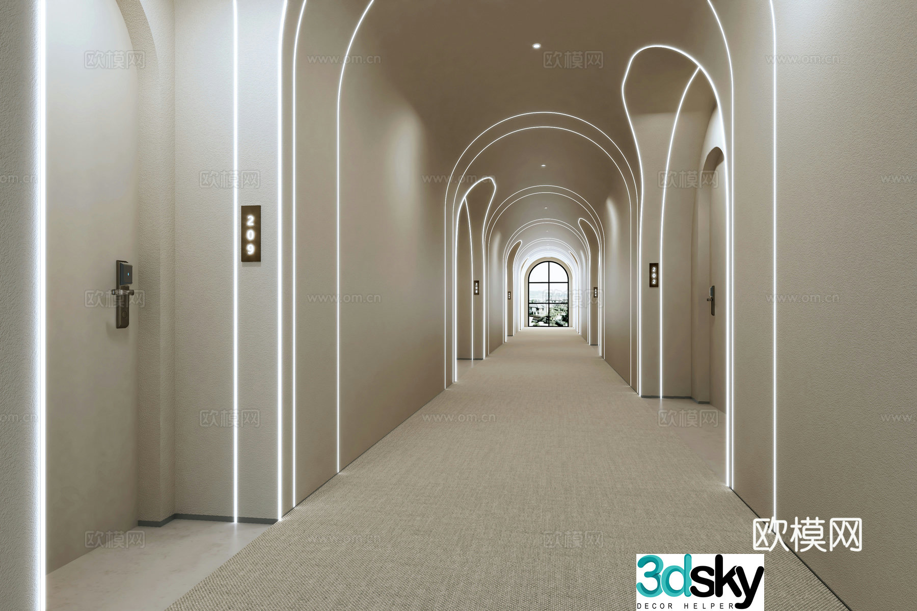 Wabi Sabi Hotel Corridor Aisle 3D model