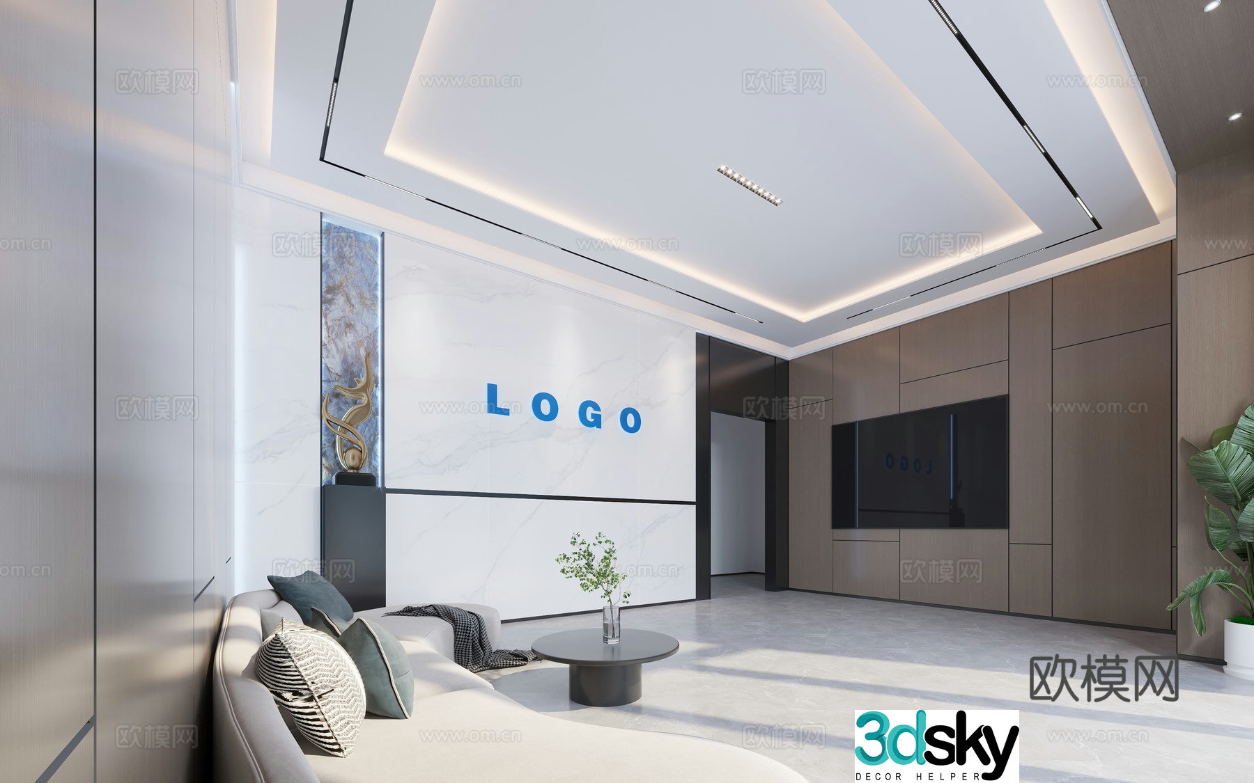 Modern company lobby receptionist conference room 3d model
