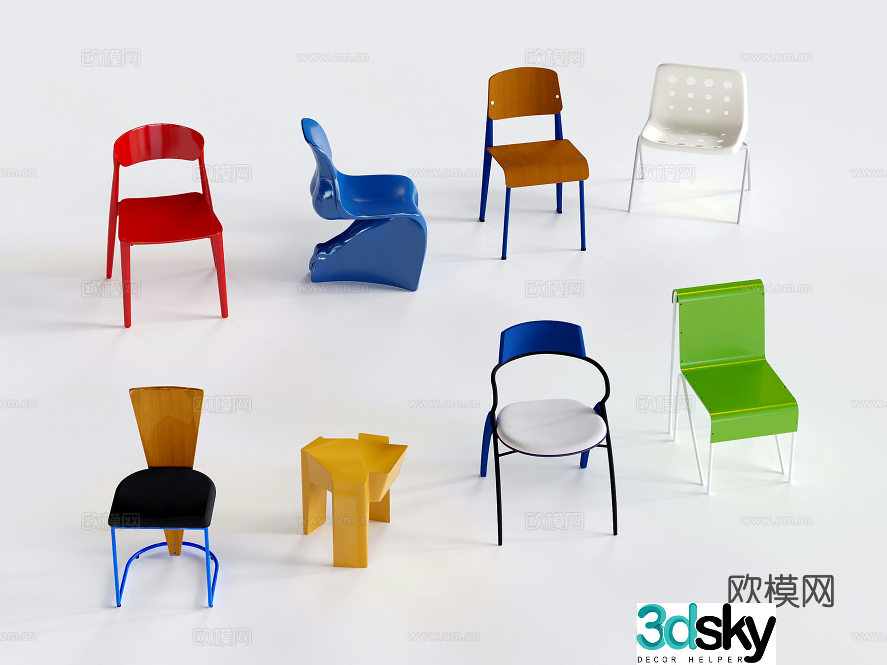 Modern dopamine single chair Memphis dining chair Bauhaus stool 3d model
