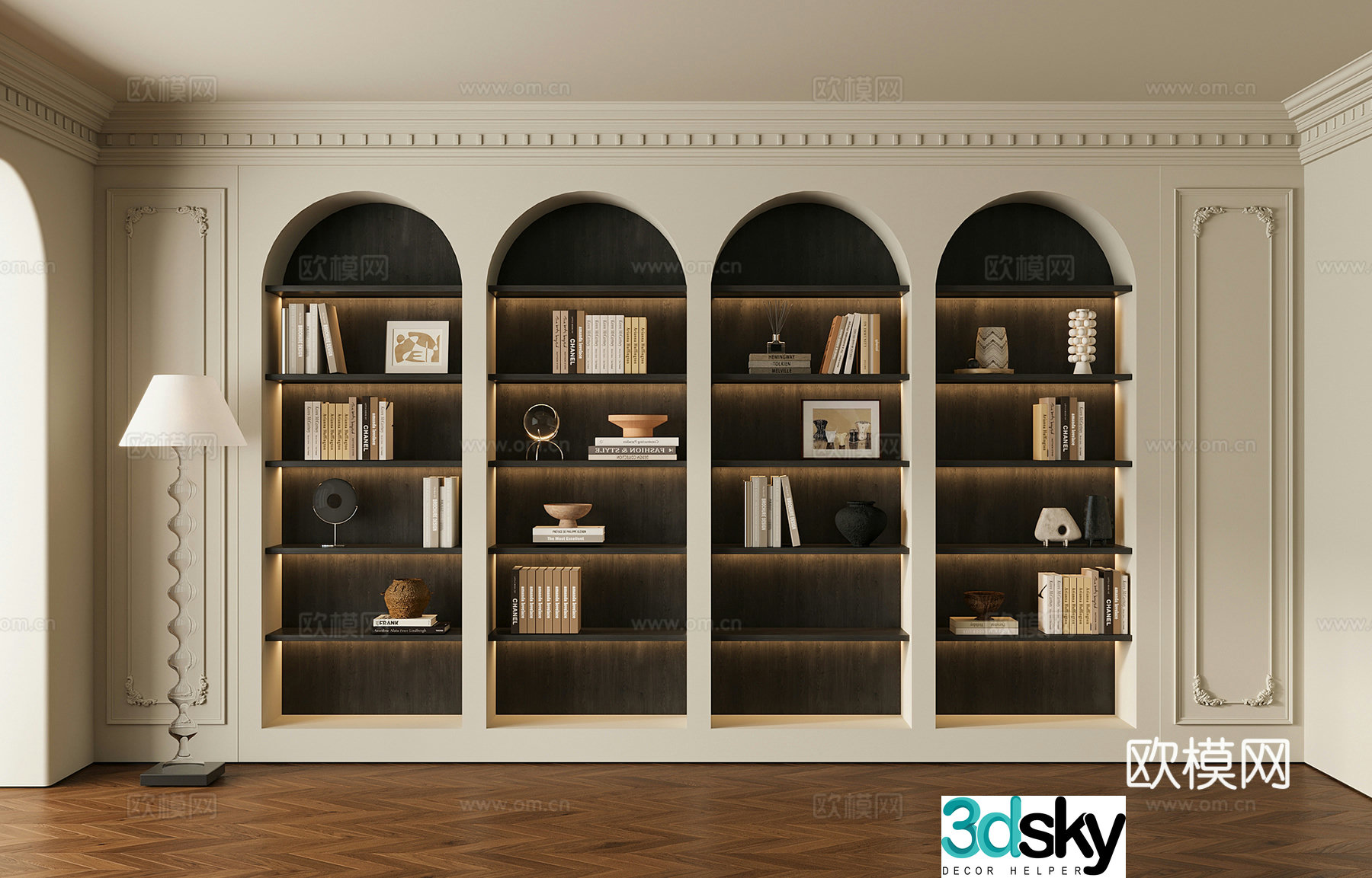 French wall-to-wall bookcase 3D model