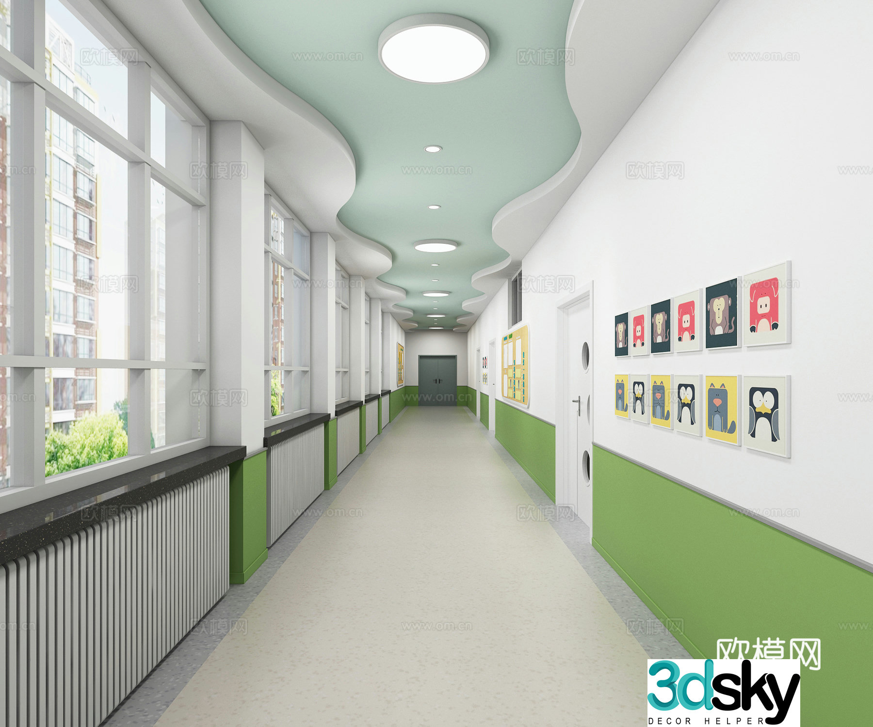 Modern kindergarten corridor 3d model