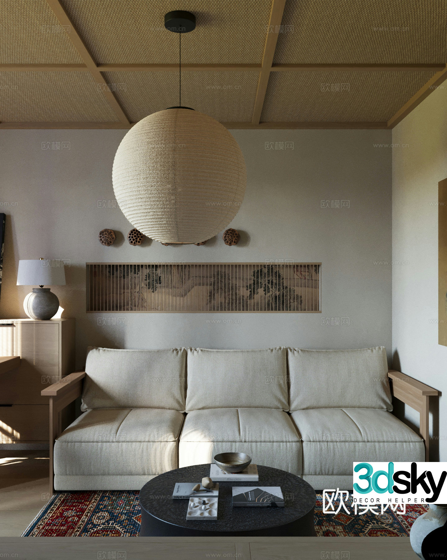 New Chinese style three seater sofa 3d model