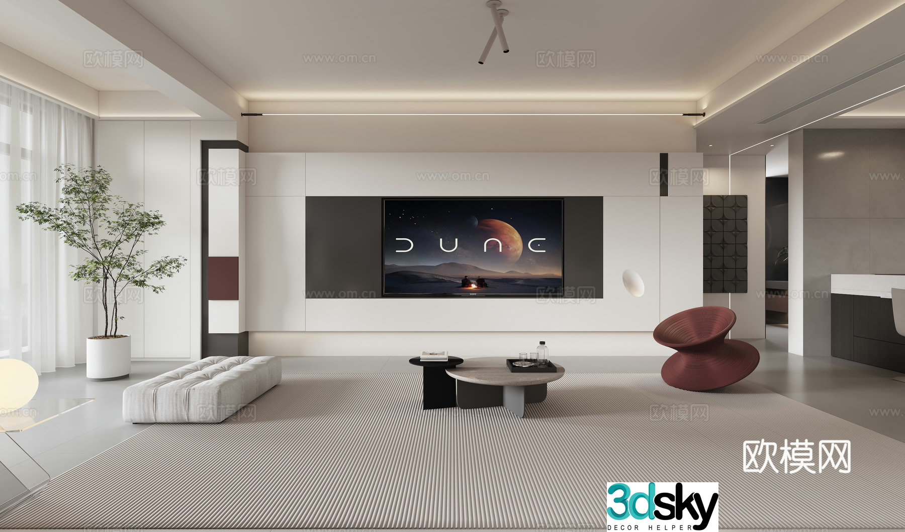 Modern minimalist living room 3d model