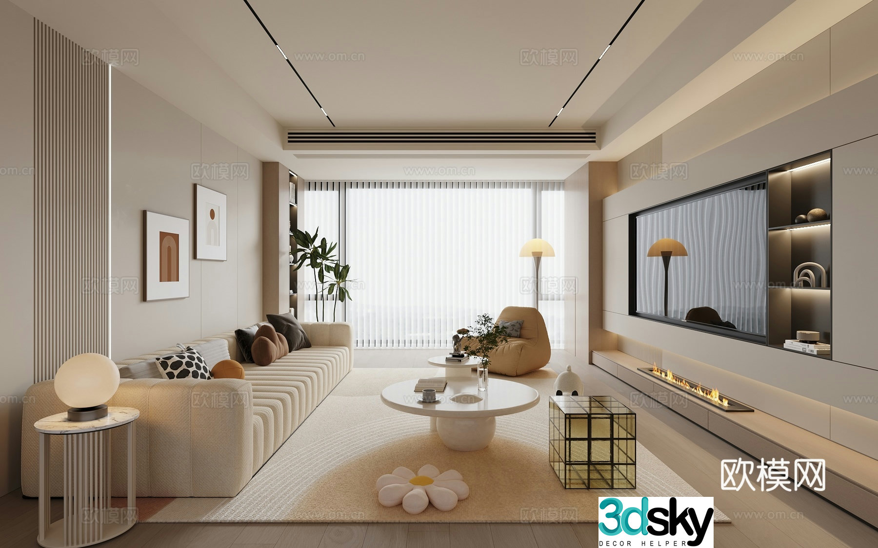 Cream style living room 3d model