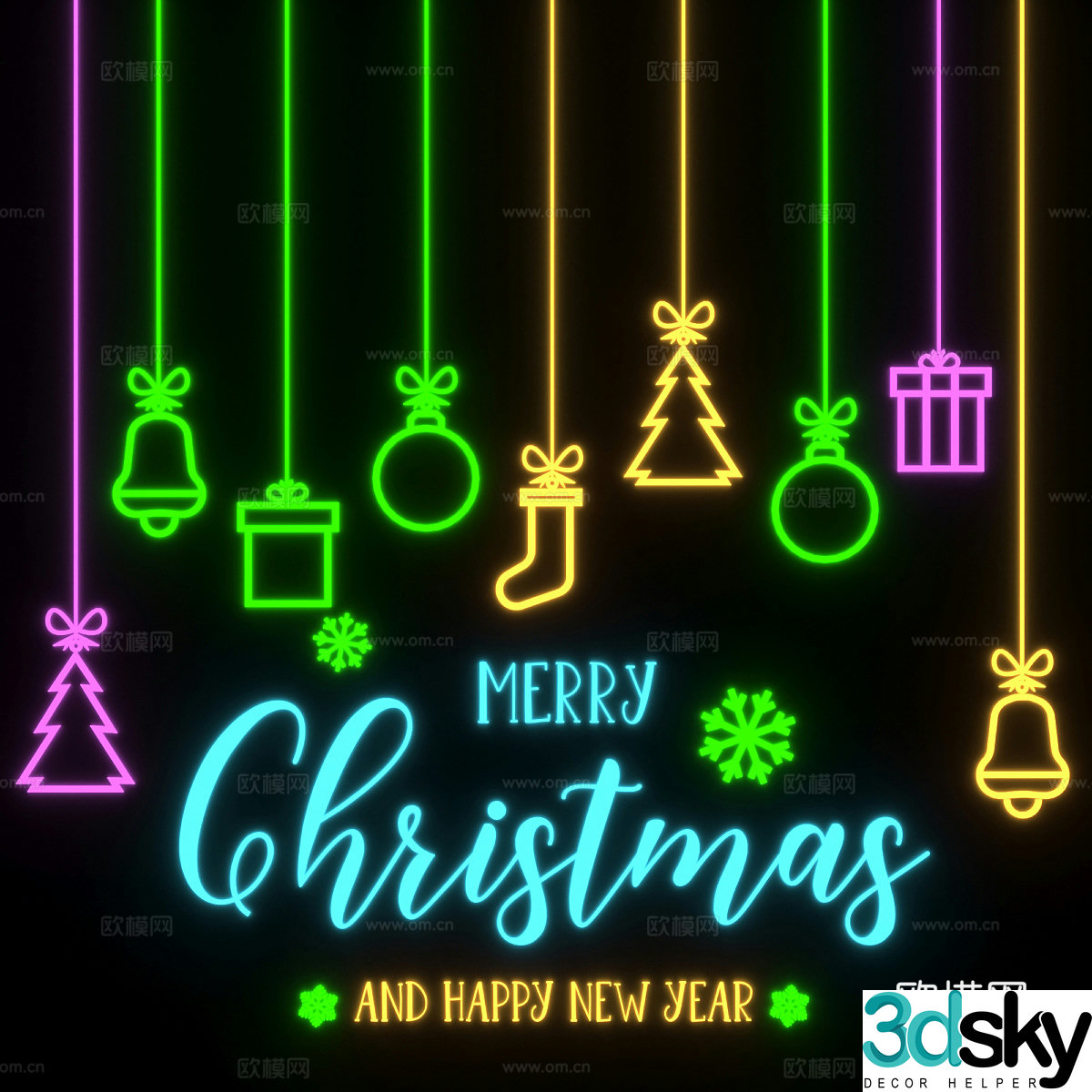 Christmas neon lights 3d model