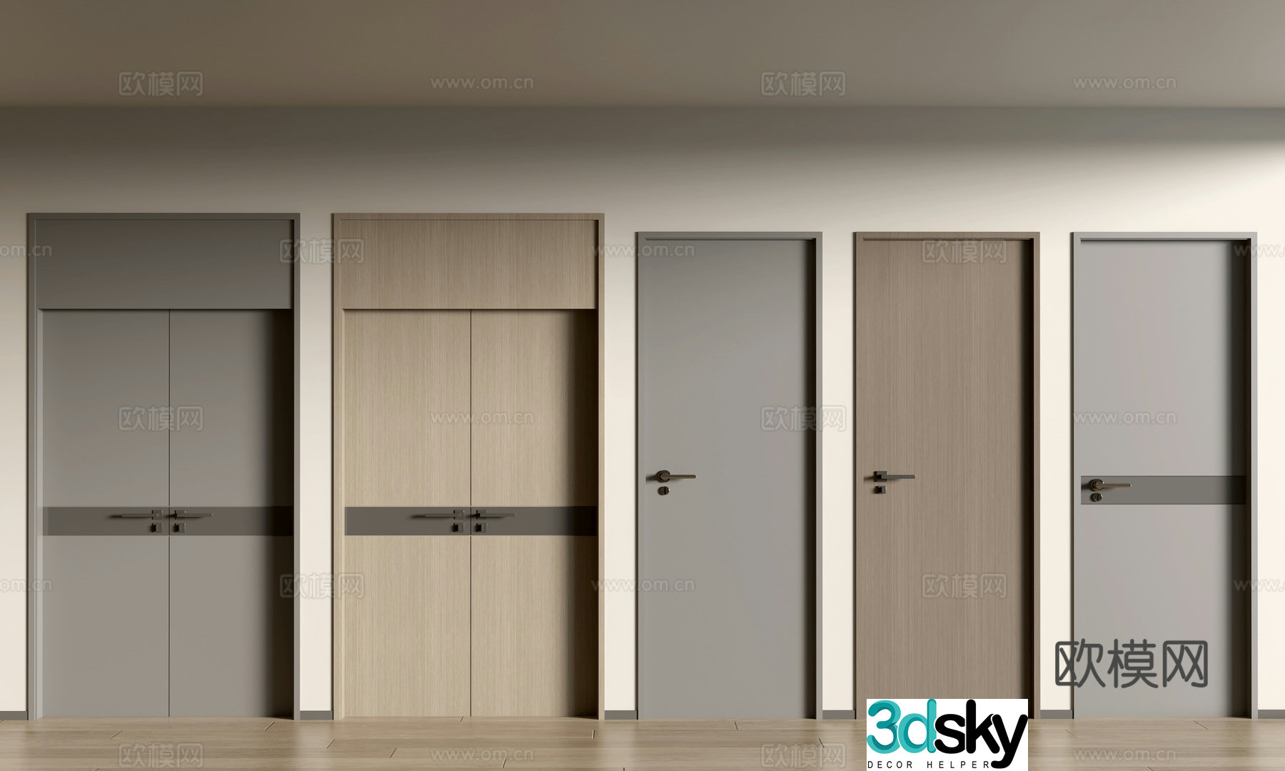 Modern single door bedroom door double door entrance door 3d model