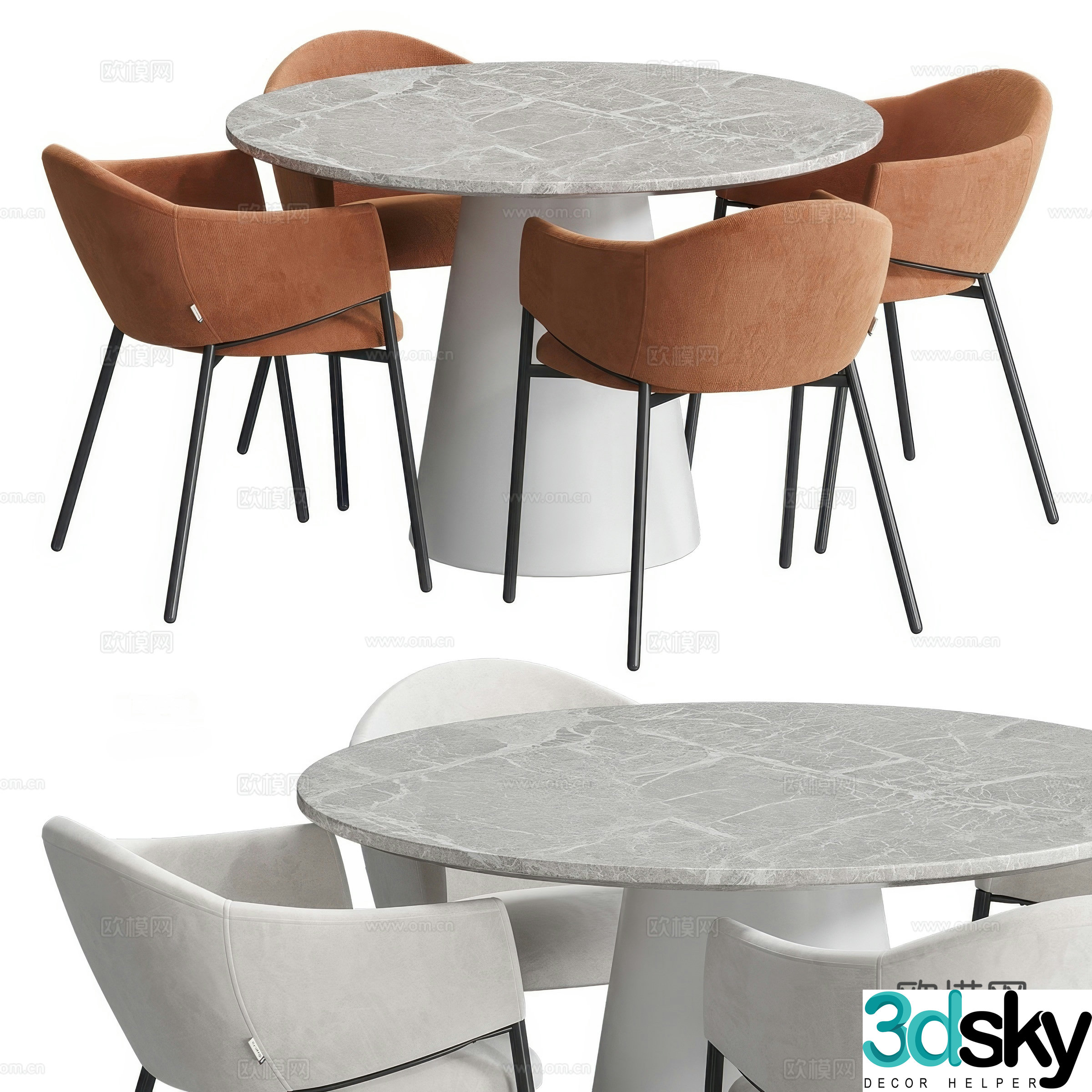 Modern dining table and chairs 3d model