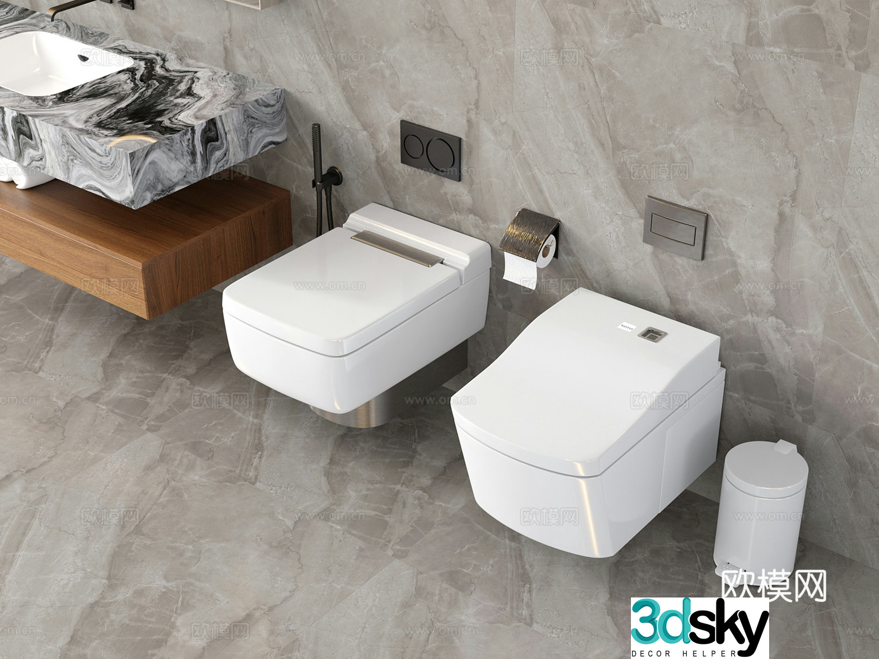 Modern wall mounted toilet toilet smart toilet 3d model