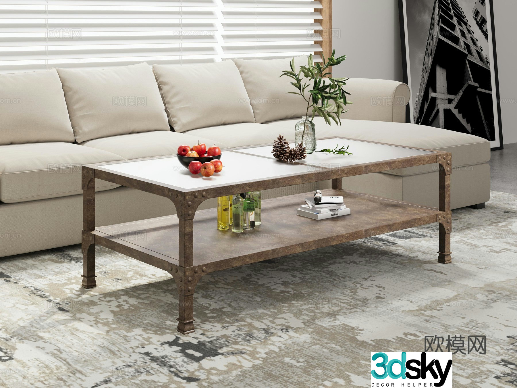 Industrial style rusty coffee table old coffee table 3d model