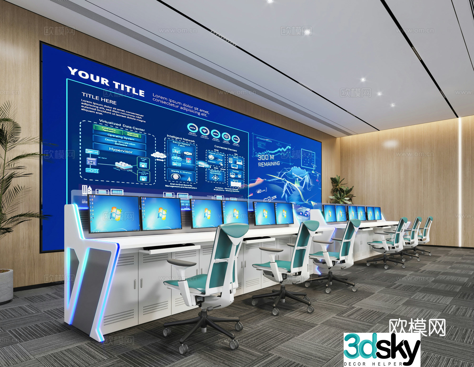 Modern control room command center 3d model