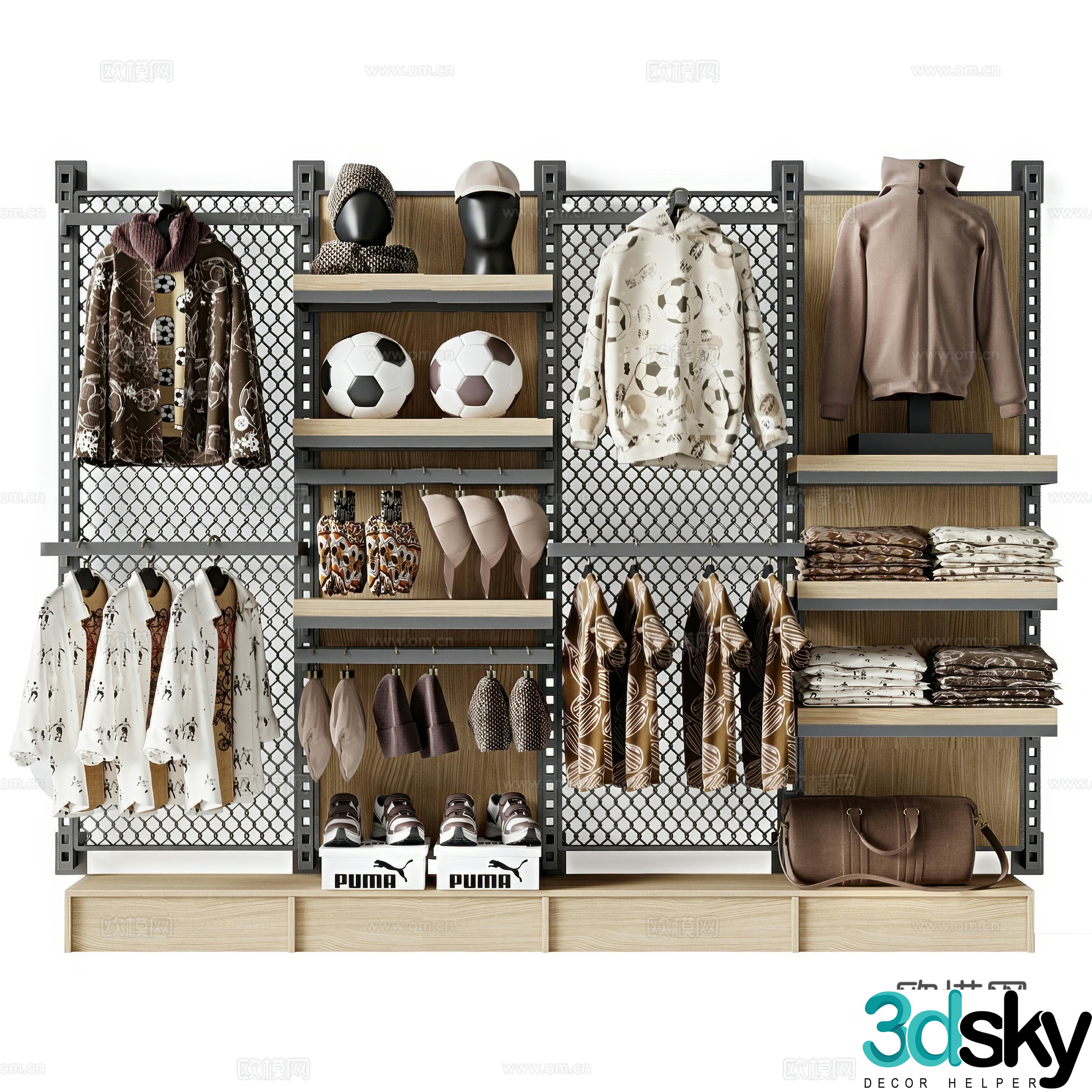 Industrial style clothing shelves 3D model
