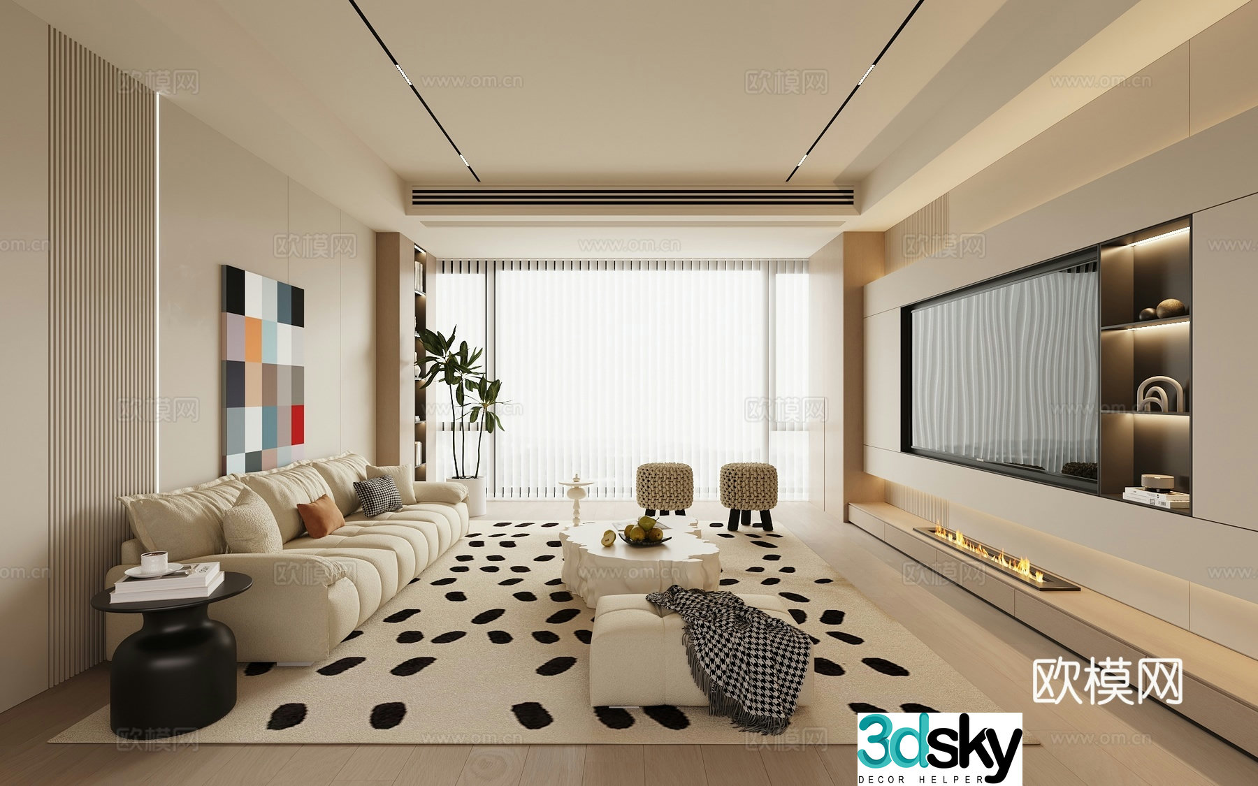 Cream style living room 3d model
