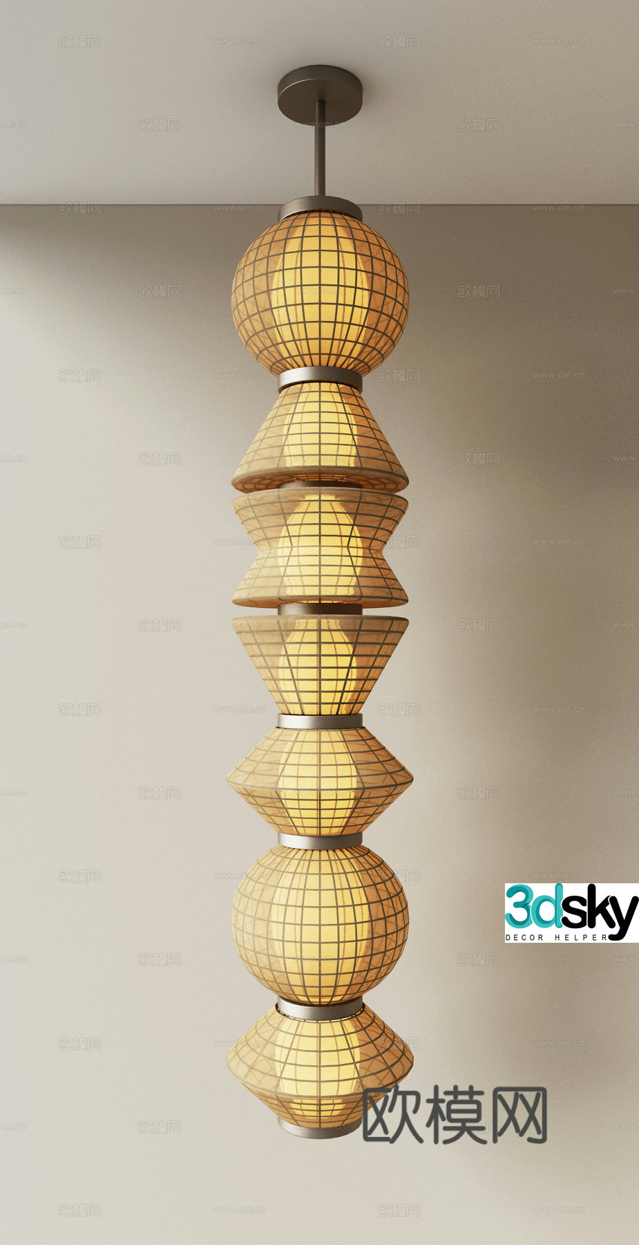 New Chinese style rattan chandelier lantern chandelier 3d model