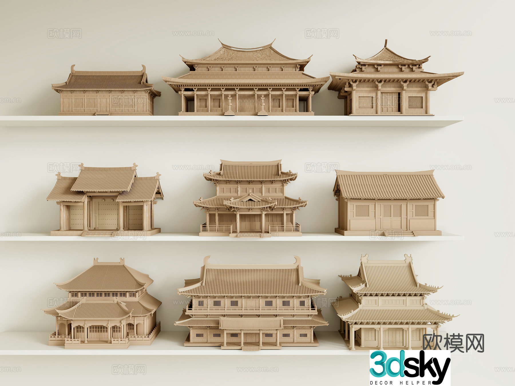New Chinese style wood carving ornaments ancient architectural ornaments entrance ornaments 3D model