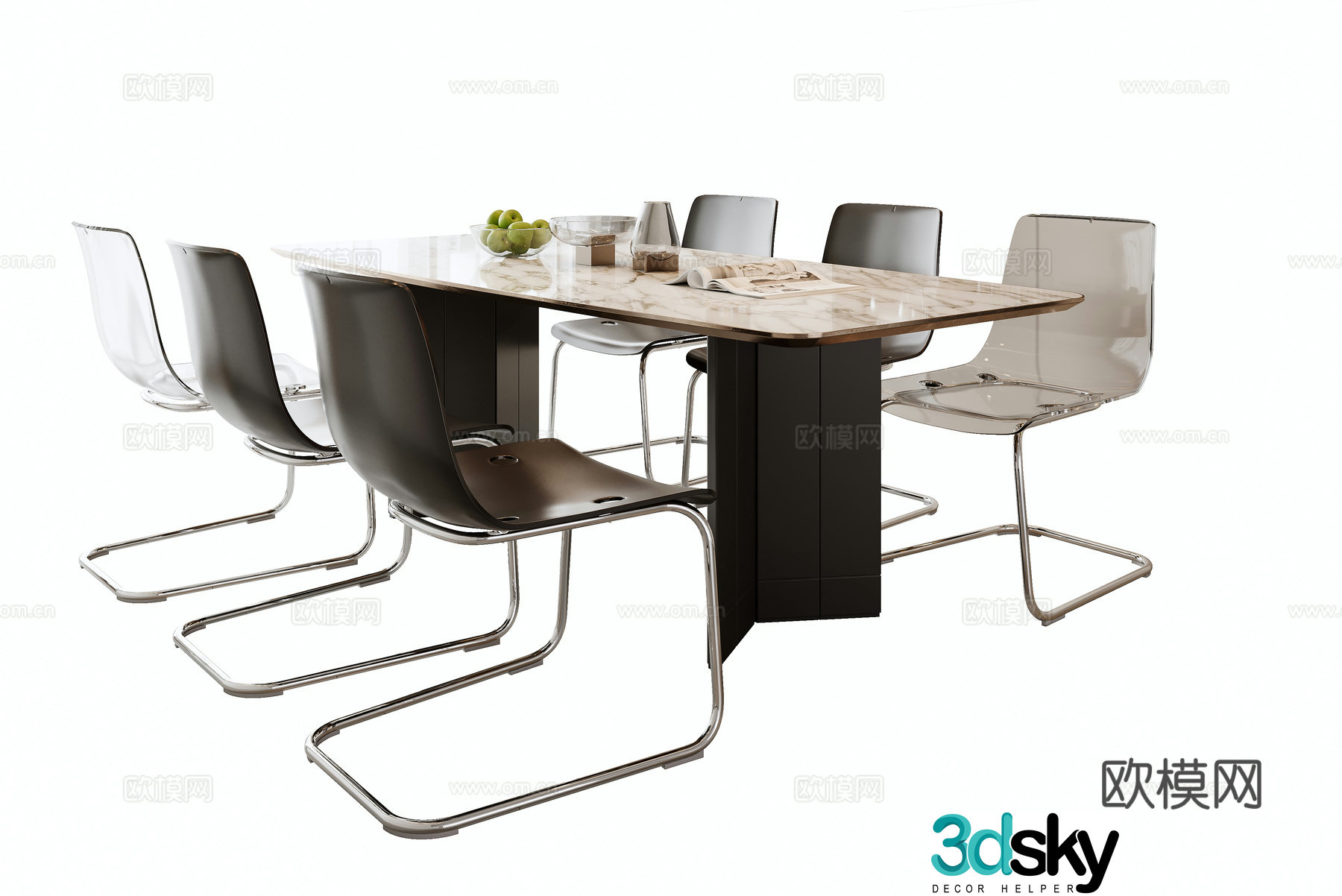 Modern dining table and chairs 3d model