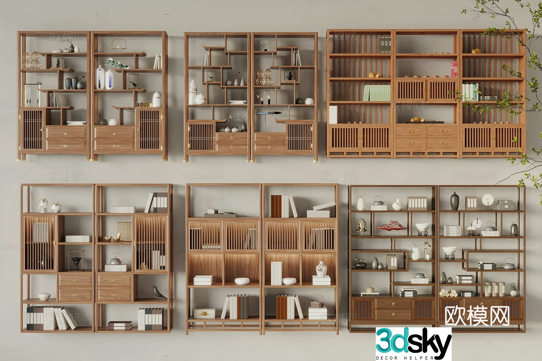 New Chinese style book shelf tea cabinet bookshelf 3d model