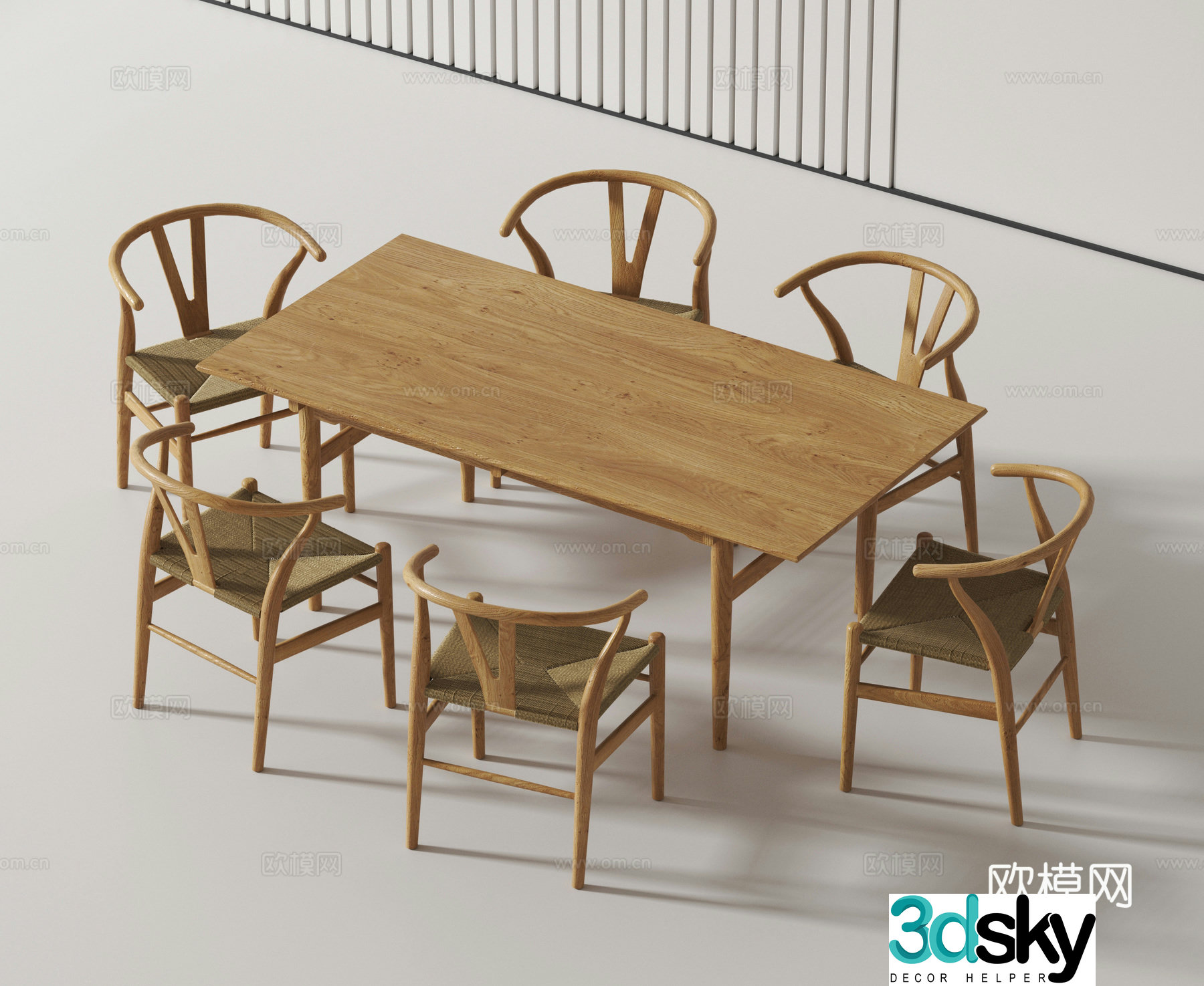 Log dining table and chairs 3d model