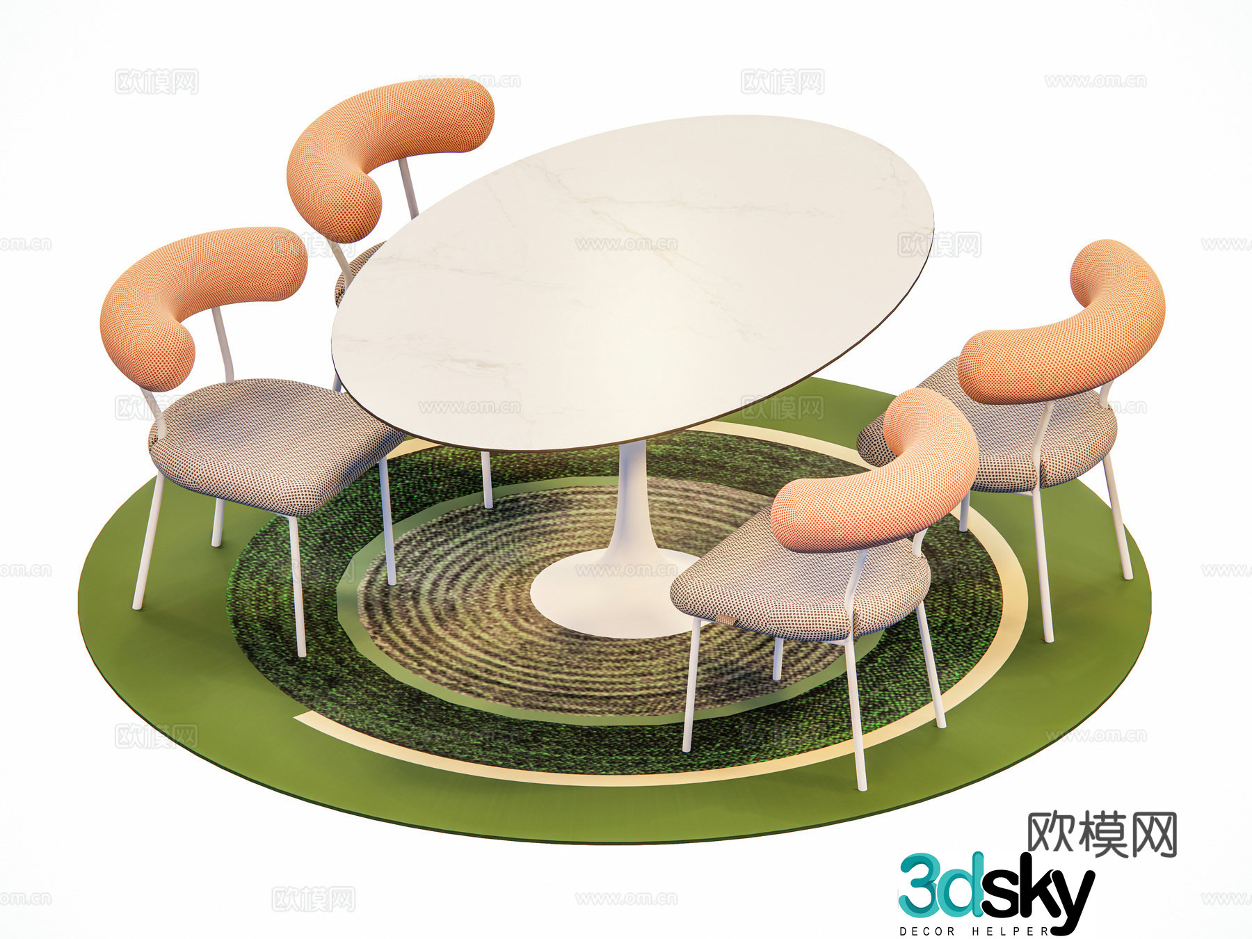 French style table and four chairs slate table dining table and chairs 3d model