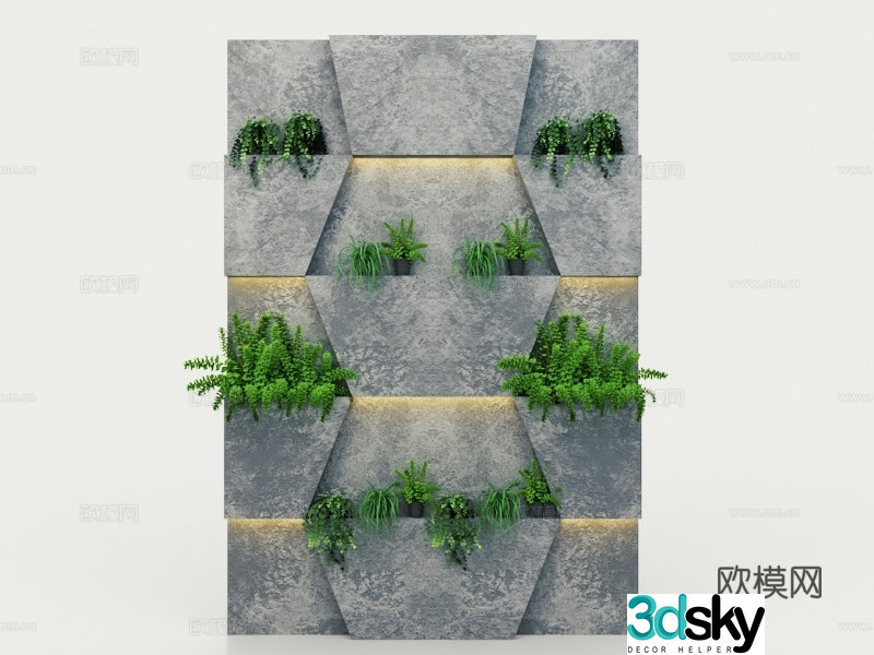 Modern green plant wall moss wall cement wall 3D model
