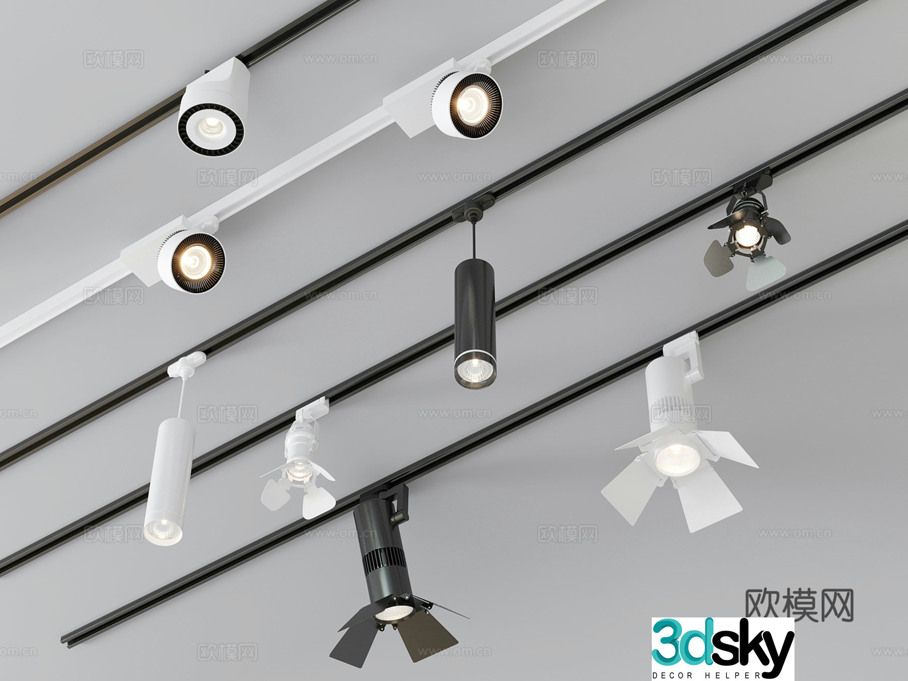 Modern track downlight spotlight four blade track spotlight elephant trunk spotlight stage spotlight 3d model
