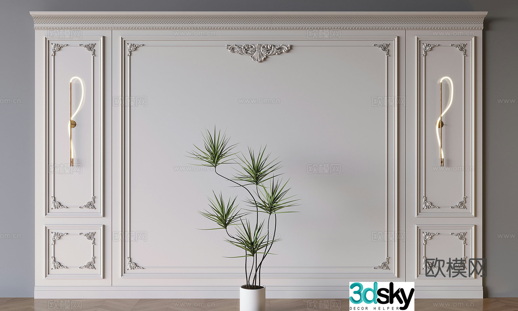 French carved wainscot sofa background wall 3D model